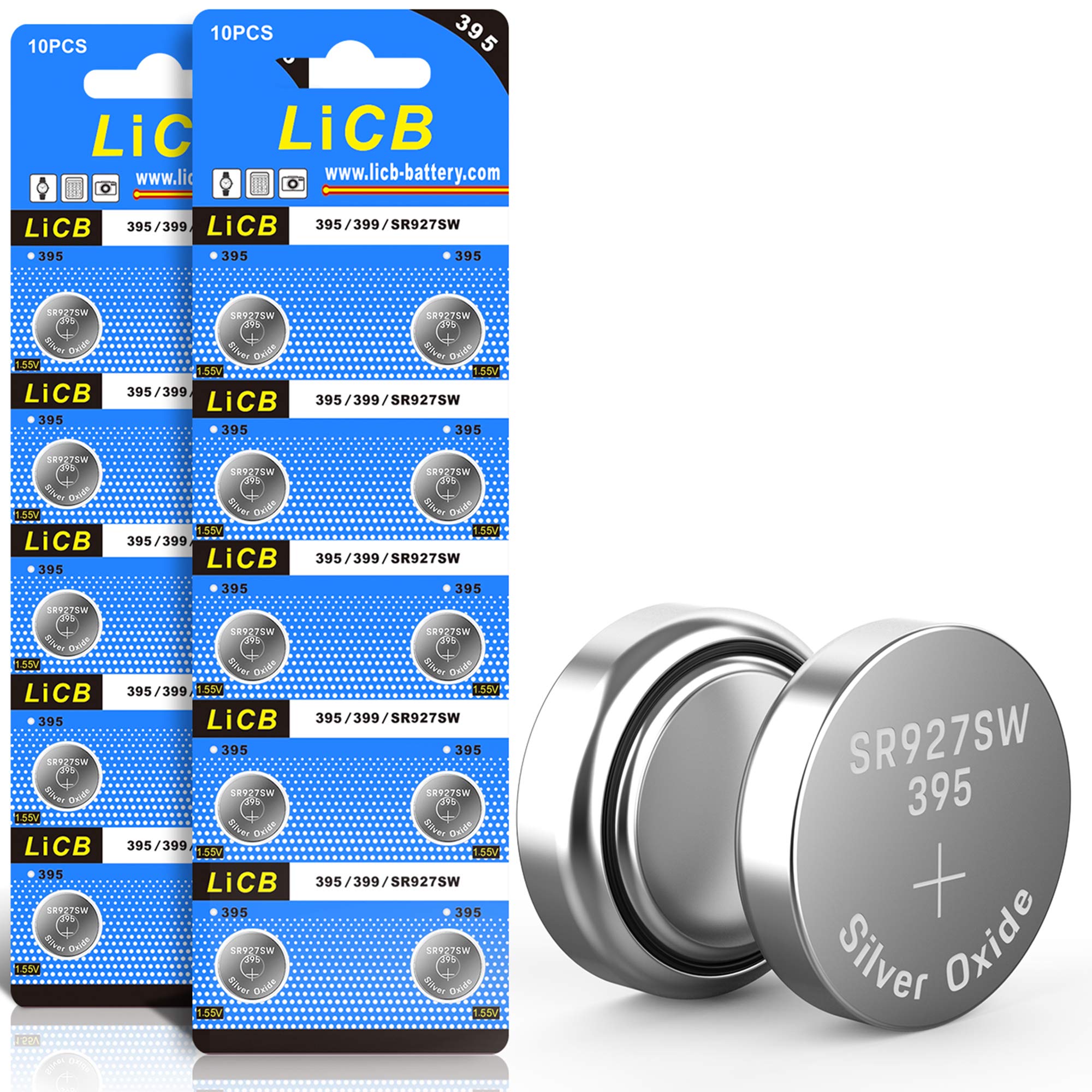 LiCB 20 Pack SR927SW 395 399 AG7 1.5V Silver Oxide Watch Batteries - Long Lasting Power for Watches, Calculators, Toys & Small Electronics