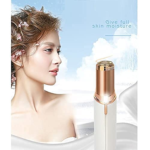 Women's Hair Remover - Mini Epilator & Trimmer for Face, Upper Lip, Chin, Eyebrows | Portable Lipstick-Shaped Design with Battery (Golden White) | Perfect for Travel, Home Use & Skincare Routine