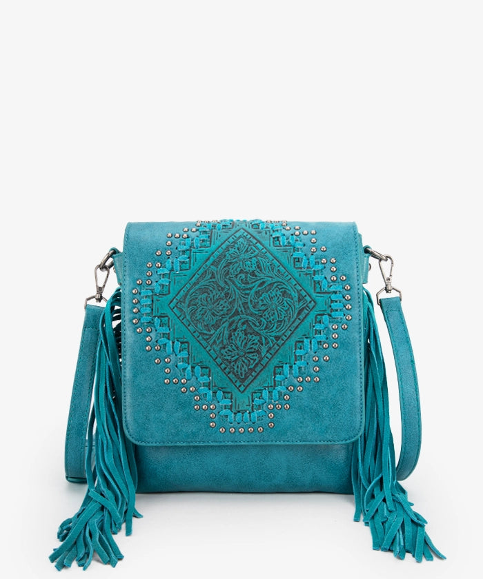 Montana West Tooled Fringe Flap Crossbody Purse for Women - Stylish Leather Shoulder Bag with Western Design - Perfect for Daily Use, Travel & Outdoor Events