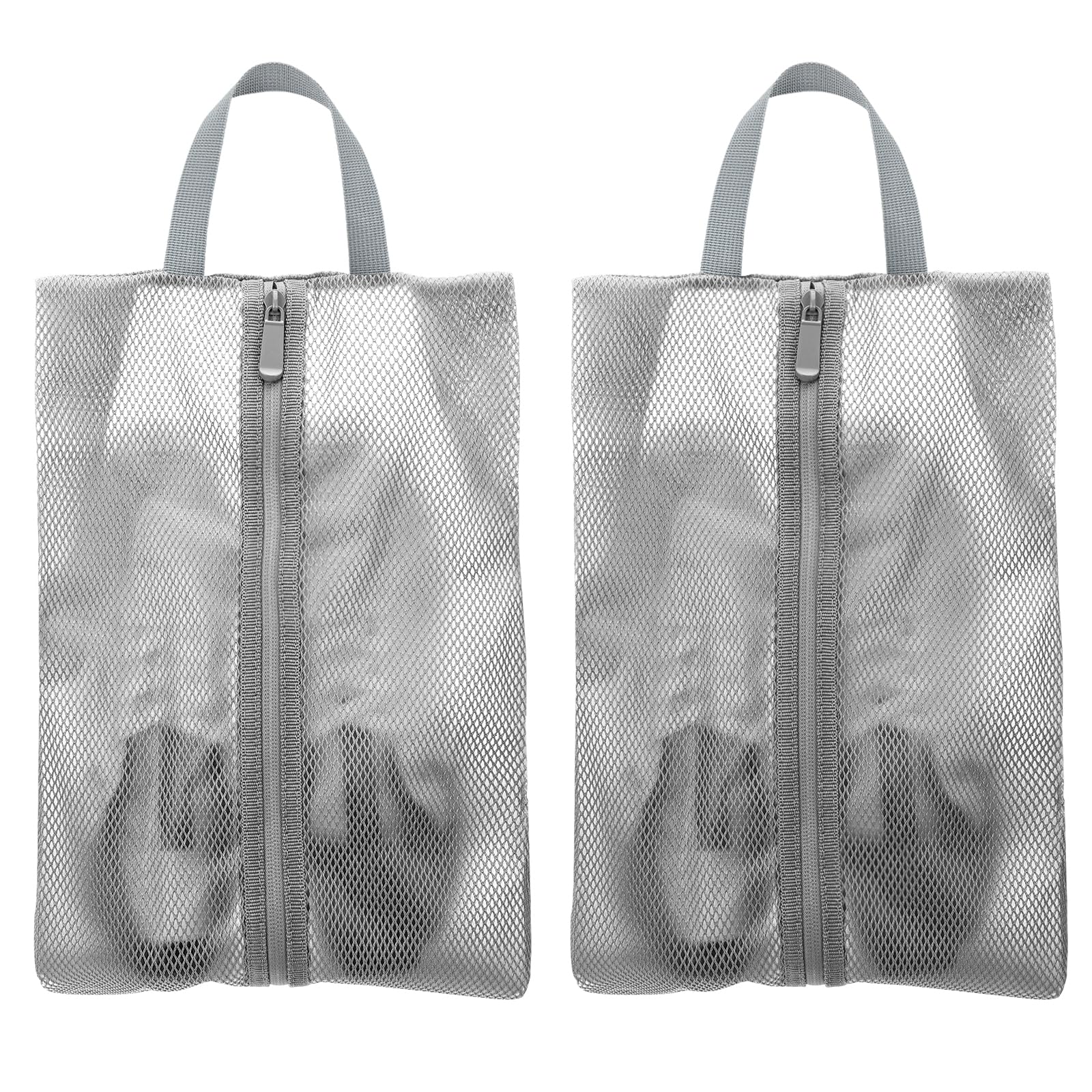 Fixwal Waterproof Travel Shoe Bags (2 Pack) - Medium Grey Translucent Shoe Storage for Men & Women | Perfect for Packing Suitcases, Gym Bags & Organization