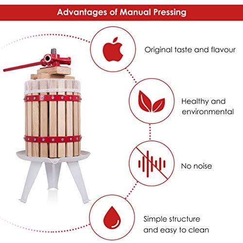 Costzon 1.6 Gallon (6 Liter) Solid Wood Basket Wine Press - Fruit & Cider Press for Apples, Grapes - Home Winemaking & Juice Extraction - Perfect for Kitchen, Home Brewing & Outdoor Use