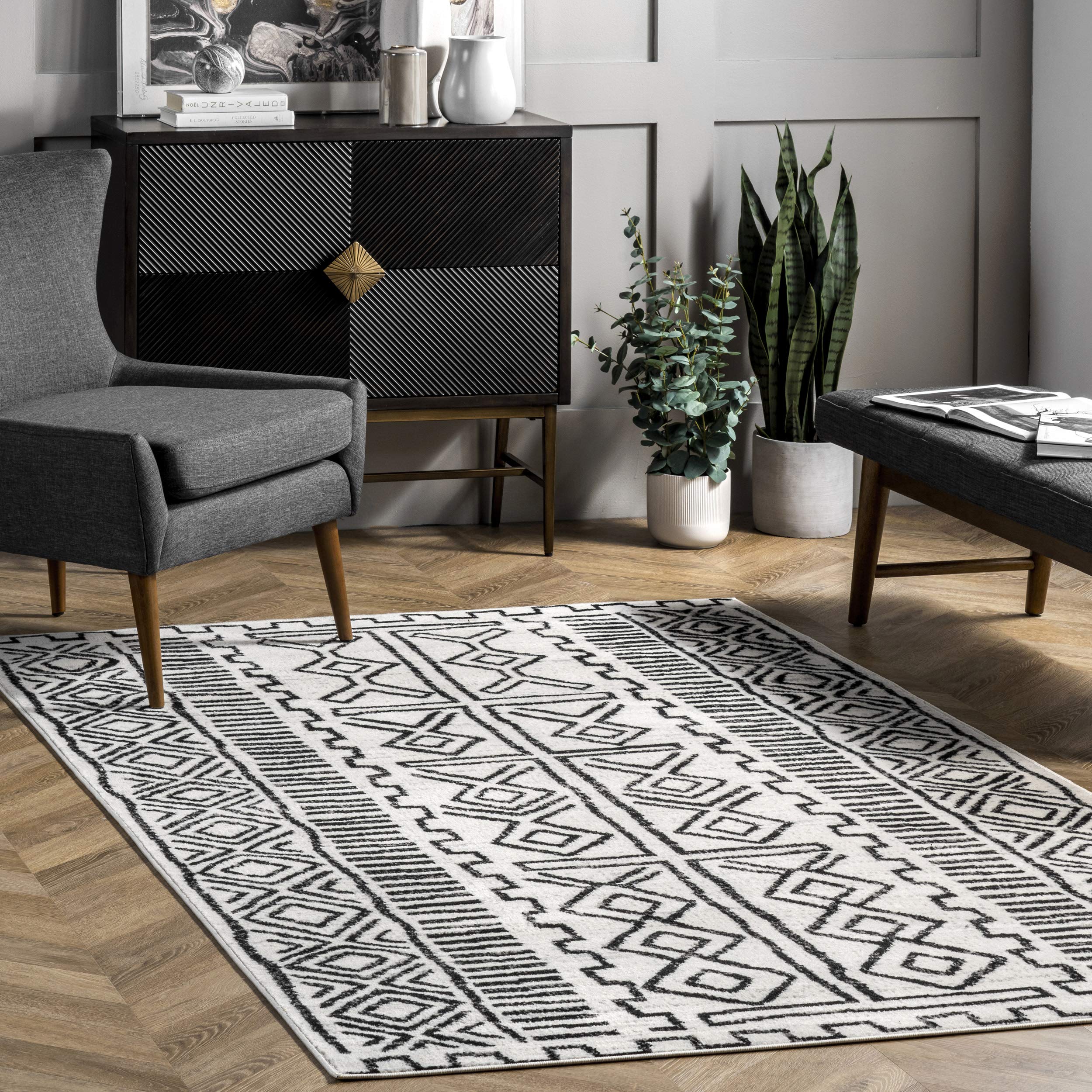 nuLOOM Alisa Tribal Area Rug 4x6 Feet, Grey - Boho Chic Living Room, Bedroom & Office Decor