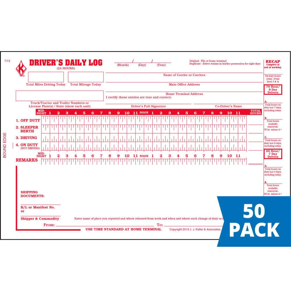 Driver Daily Log Book 50-Pack with Vehicle Inspection Report & Daily Recap - 31 Sets, 2-Ply Carbon Copy, 8.5
