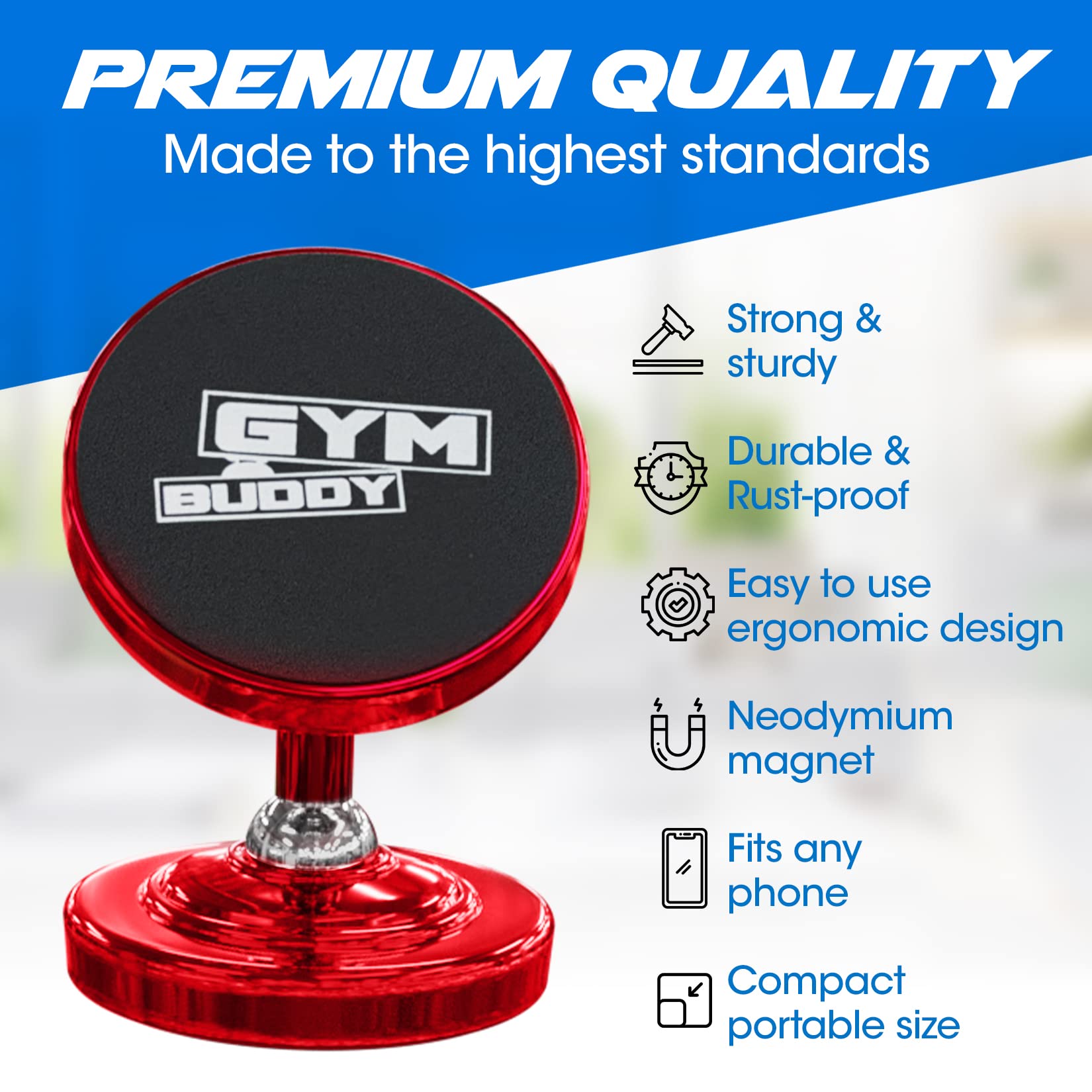 Magnetic Phone Mount for Car & Gym - Universal Phone Holder for Videos, Recording & Workouts - Strong Magnetic Phone Stand for Hands-Free Use While Driving, Exercising & Vlogging
