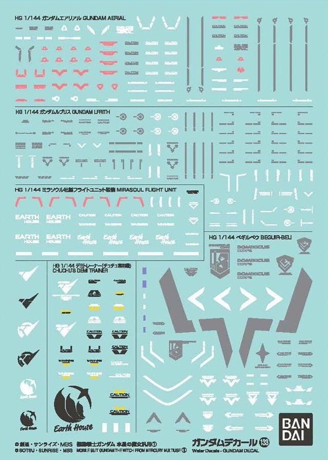 Bandai Gundam Water Slide Decals #133 for HG The Witch from Mercury Model Kit - Premium Transfer Decals for Gundam Aerial, Lfrith & More - Perfect for Customizing Gunpla Builds & Display Collections