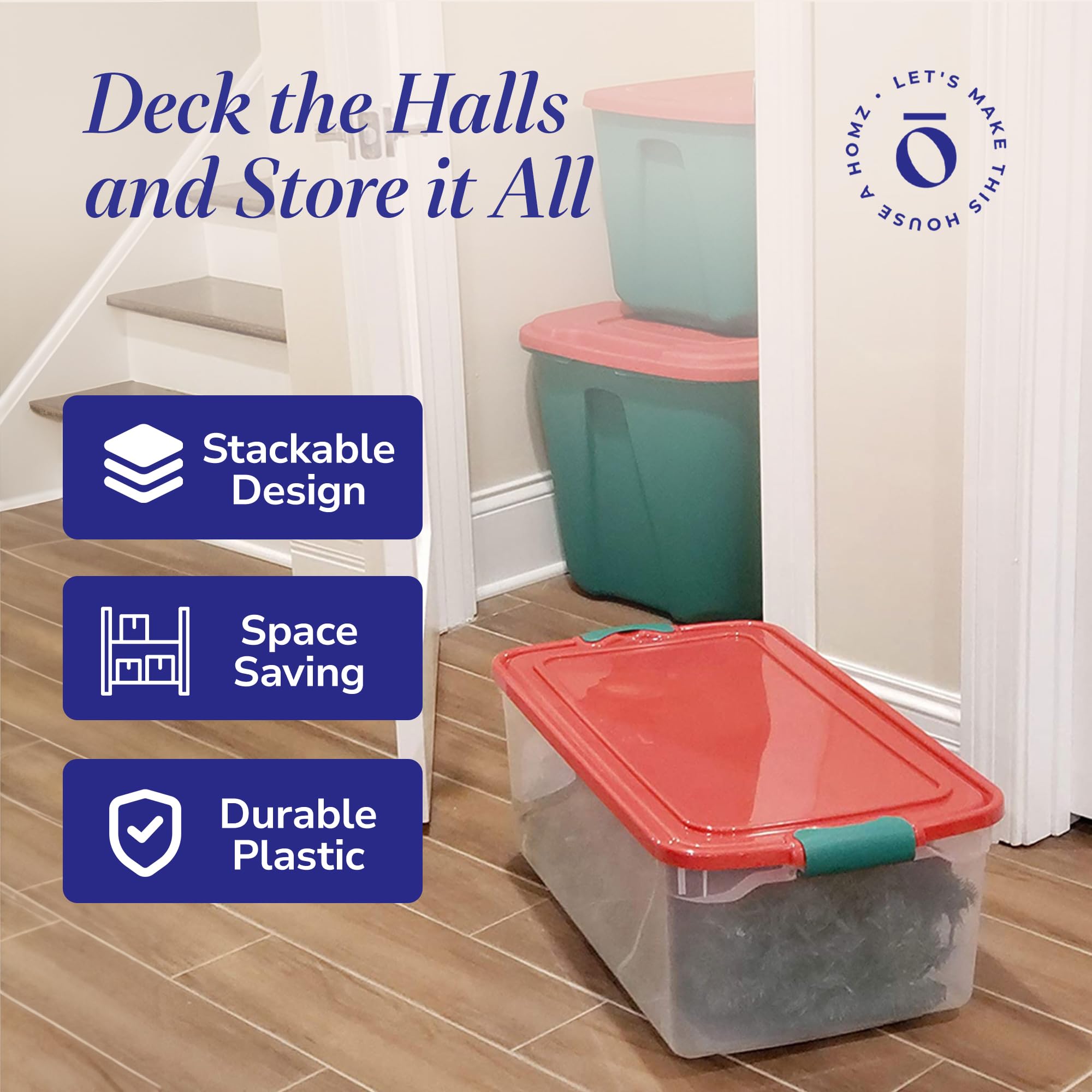 HOMZ 6-Pack 64 Quart Clear Plastic Storage Bins with Latching Handles - Holiday & Seasonal Organizer for Christmas Decorations, Winter Clothes, or Home Organization - Stackable Storage Containers for Garage, Attic, and Closet