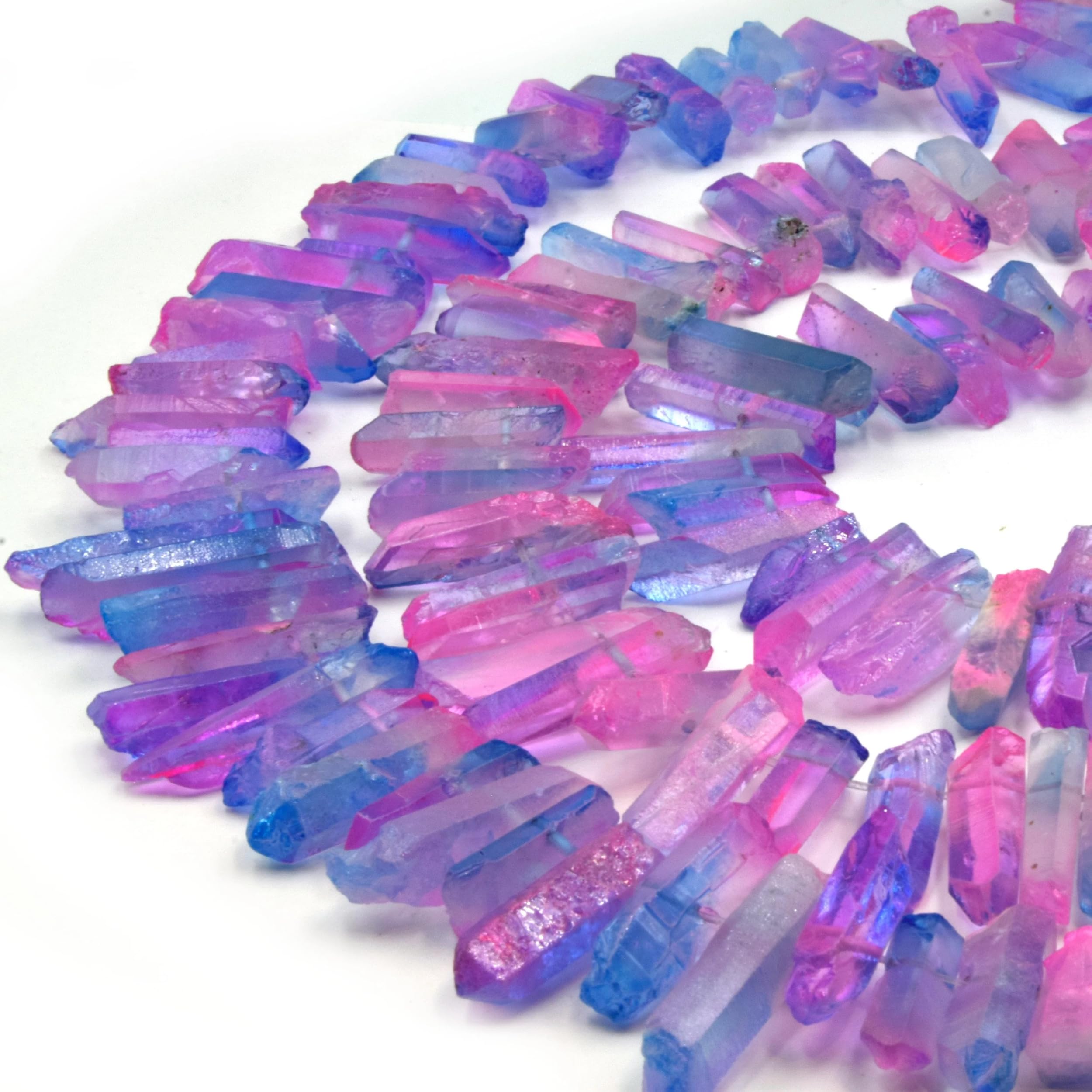 Aura Quartz Point Beads - Mystic Stick Crystal Beads for Wire Wrapping Jewelry Making | Natural Healing Stones for Meditation & Energy Work | DIY Mermaid Ombre Beaded Necklace & Bracelet Supplies