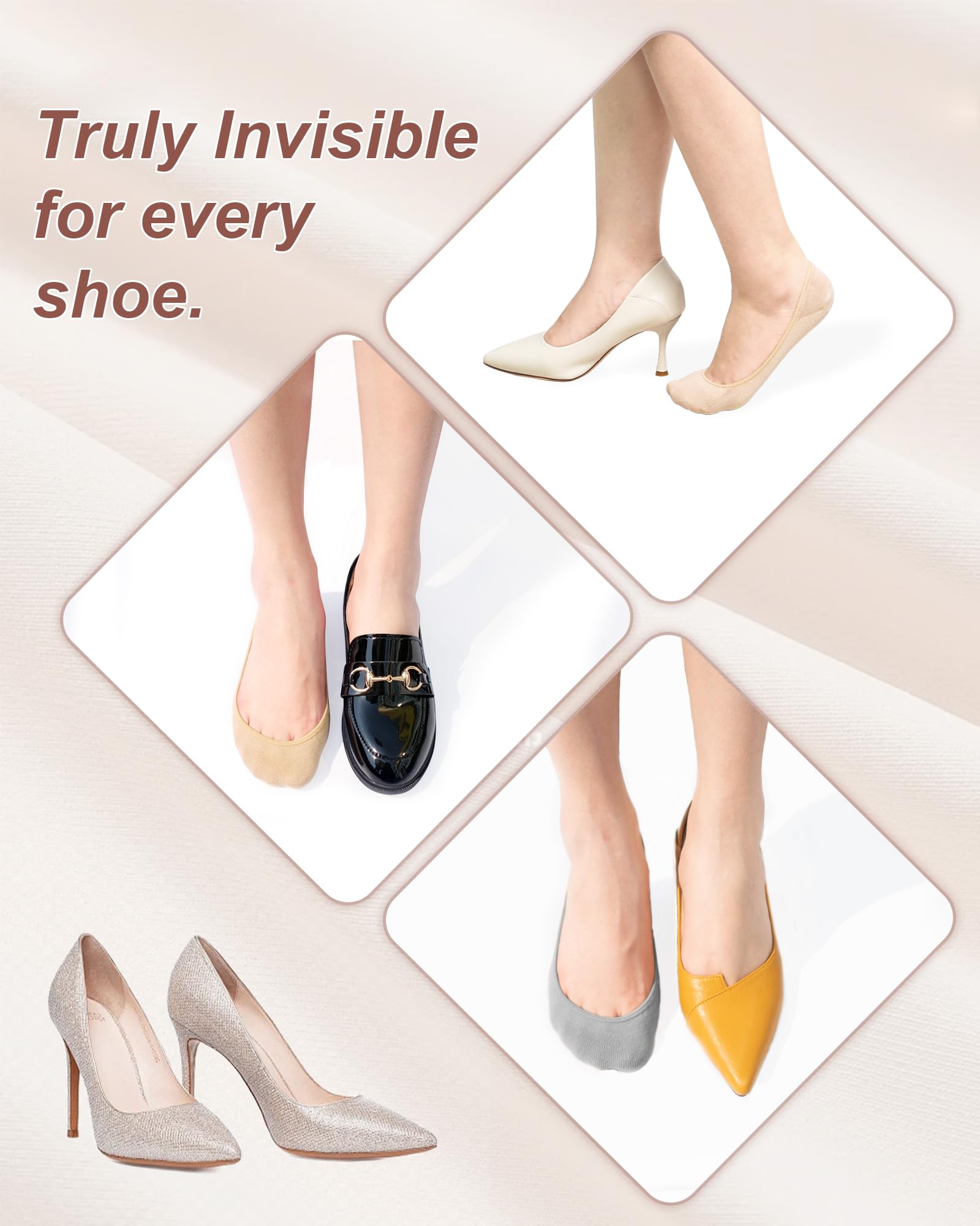Sixdaysox 4-6 Pairs No Show Socks for Women - Low Cut Non-Slip Liner Socks for Flats & Boat Shoes