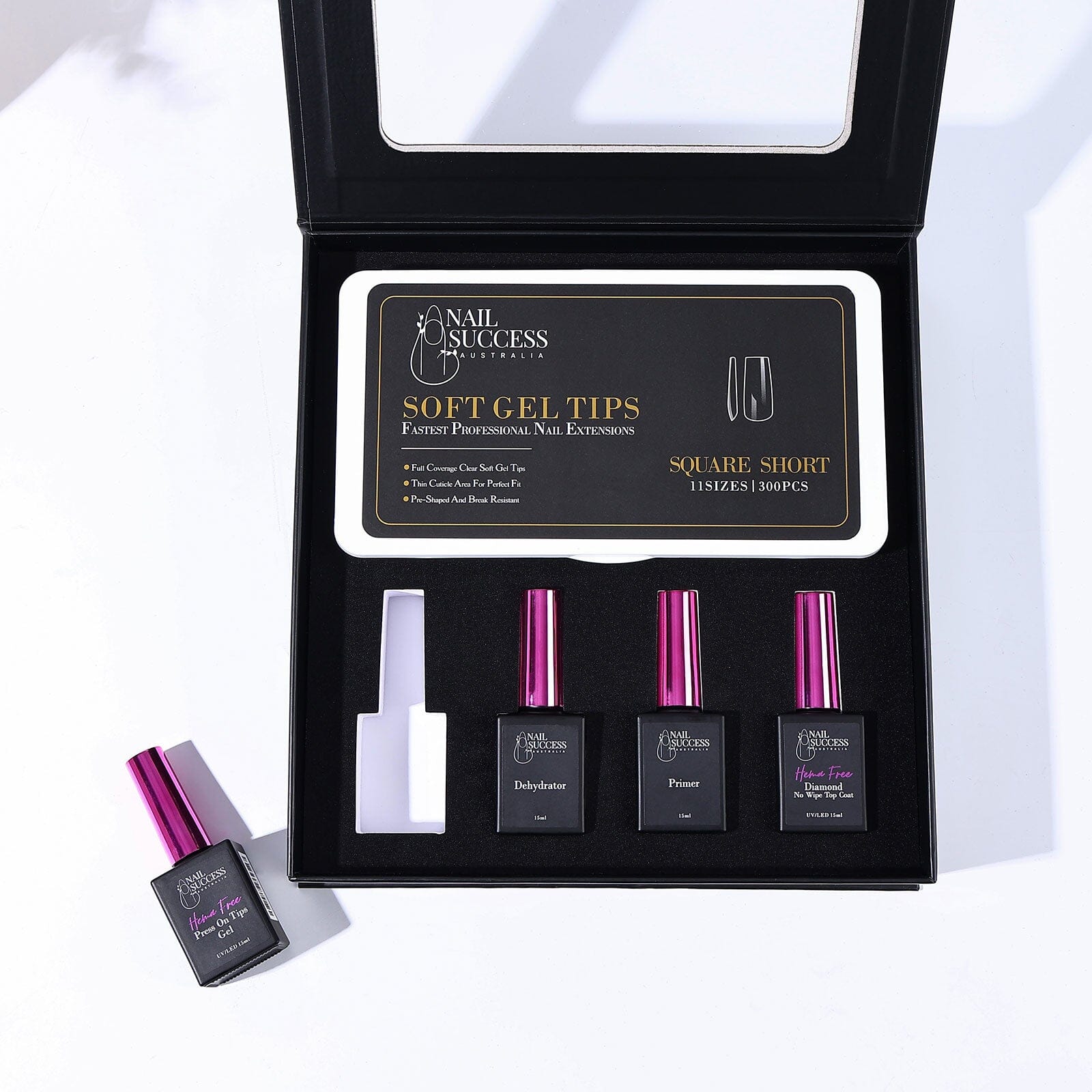 HEMA-Free Soft Gel Press On Nail Kit - Long Lasting Fake Nails with Glue - Perfect for Home Manicure, Parties & Special Occasions