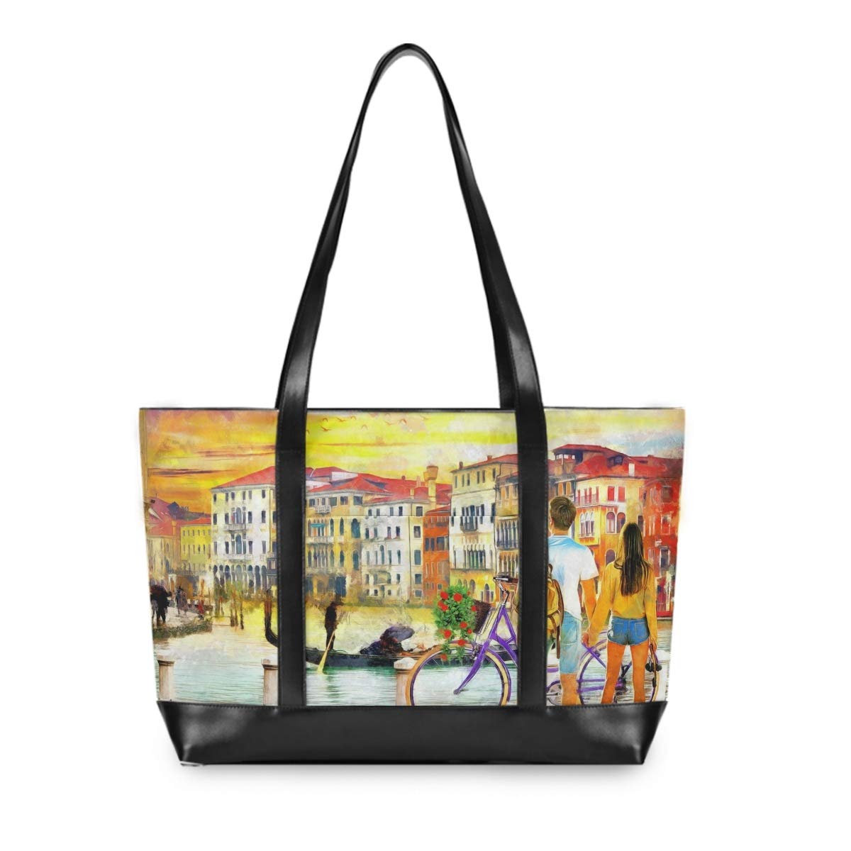 Stylish 15.6 Inch Waterproof Laptop Tote Bag for Women - Sunset Venice Canal Italy Design, Durable Canvas Computer Bag for School, Work & Travel - Perfect Teacher Bag for Everyday Use & Commuting