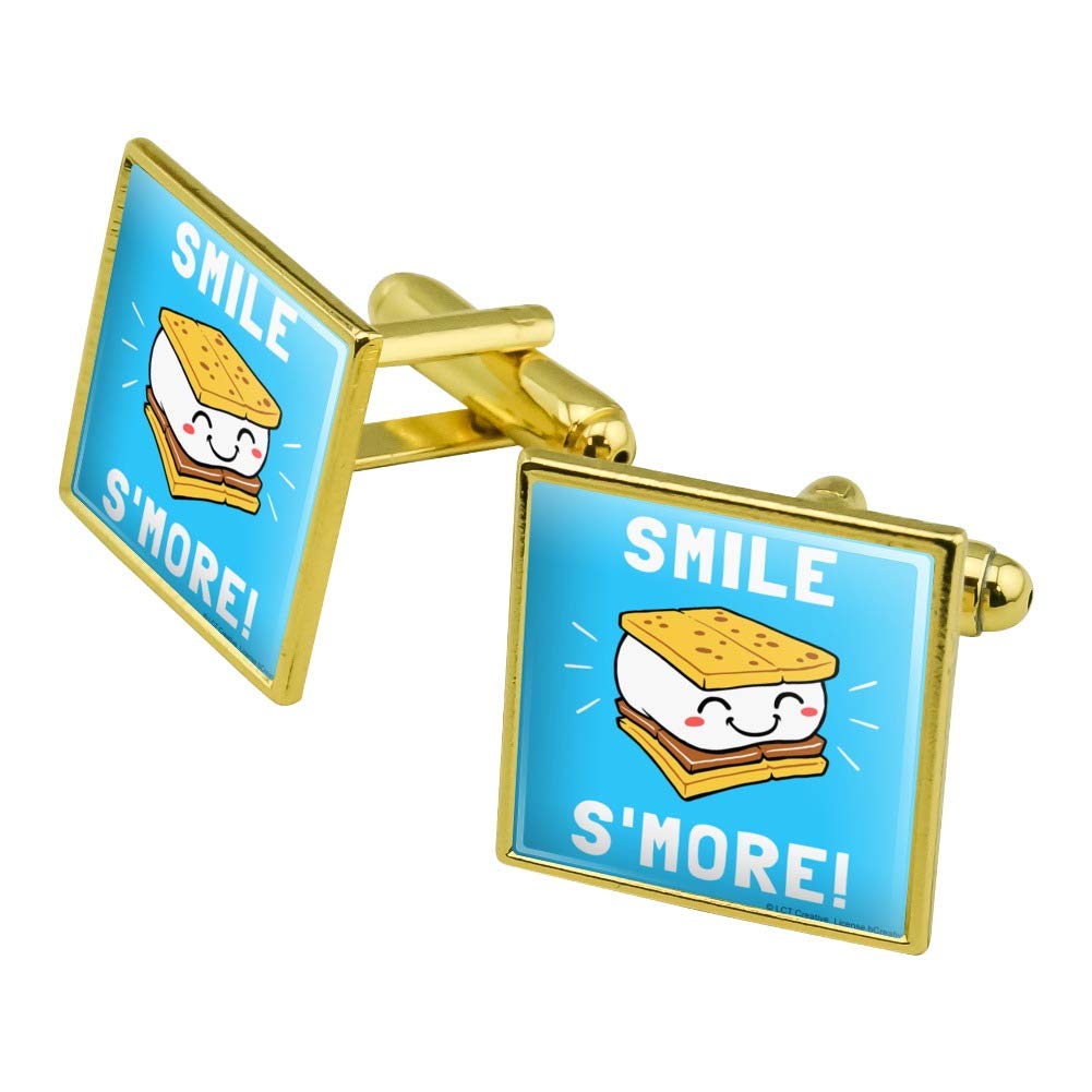 Smile S'More Funny Humor Square Cufflinks Set - Silver or Gold Plated - Perfect for Weddings, Parties & Formal Events