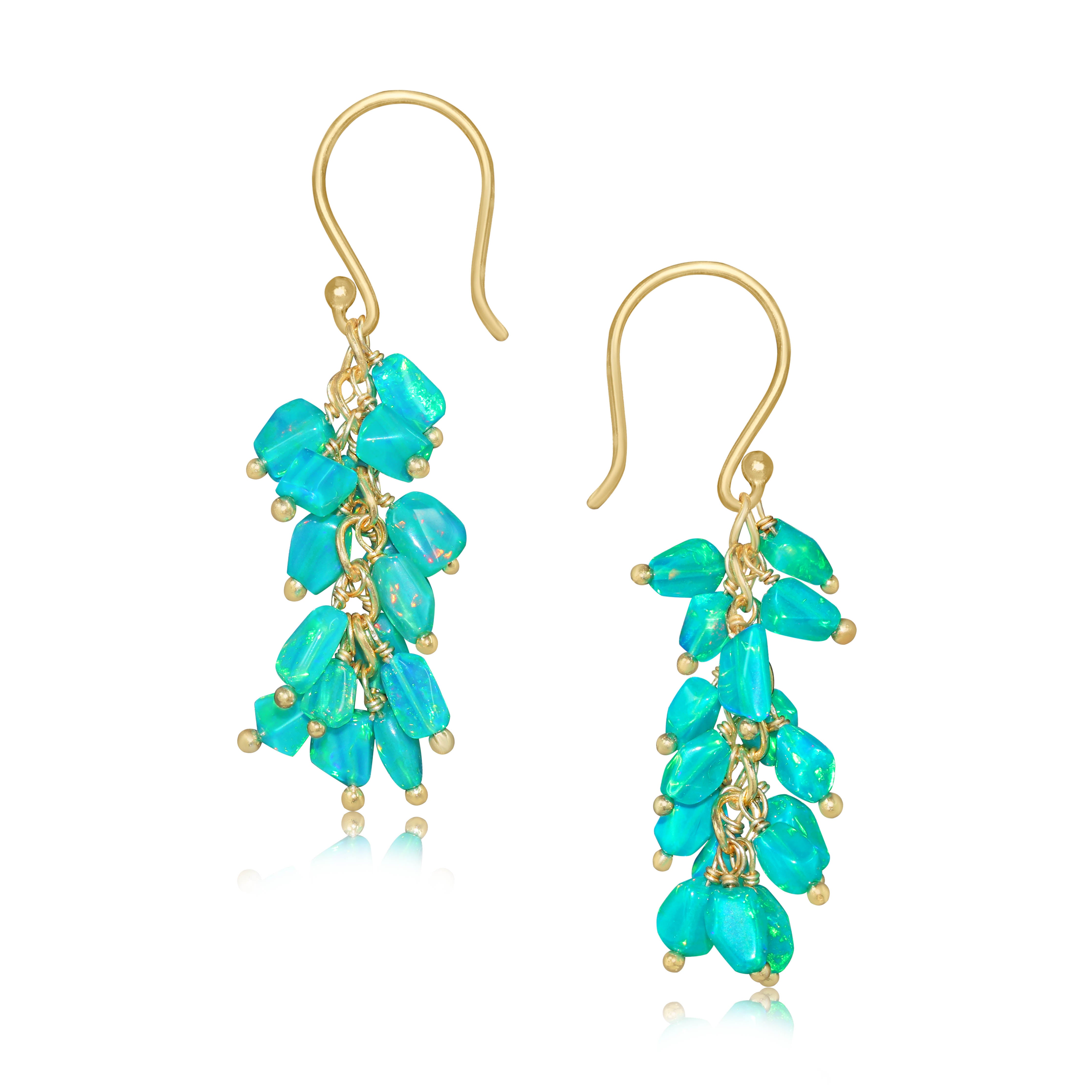 Natural Green Opal Tumble Beaded Cluster Earrings for Women - Boho Chic Dangle Earrings for Party, Wedding & Everyday Wear