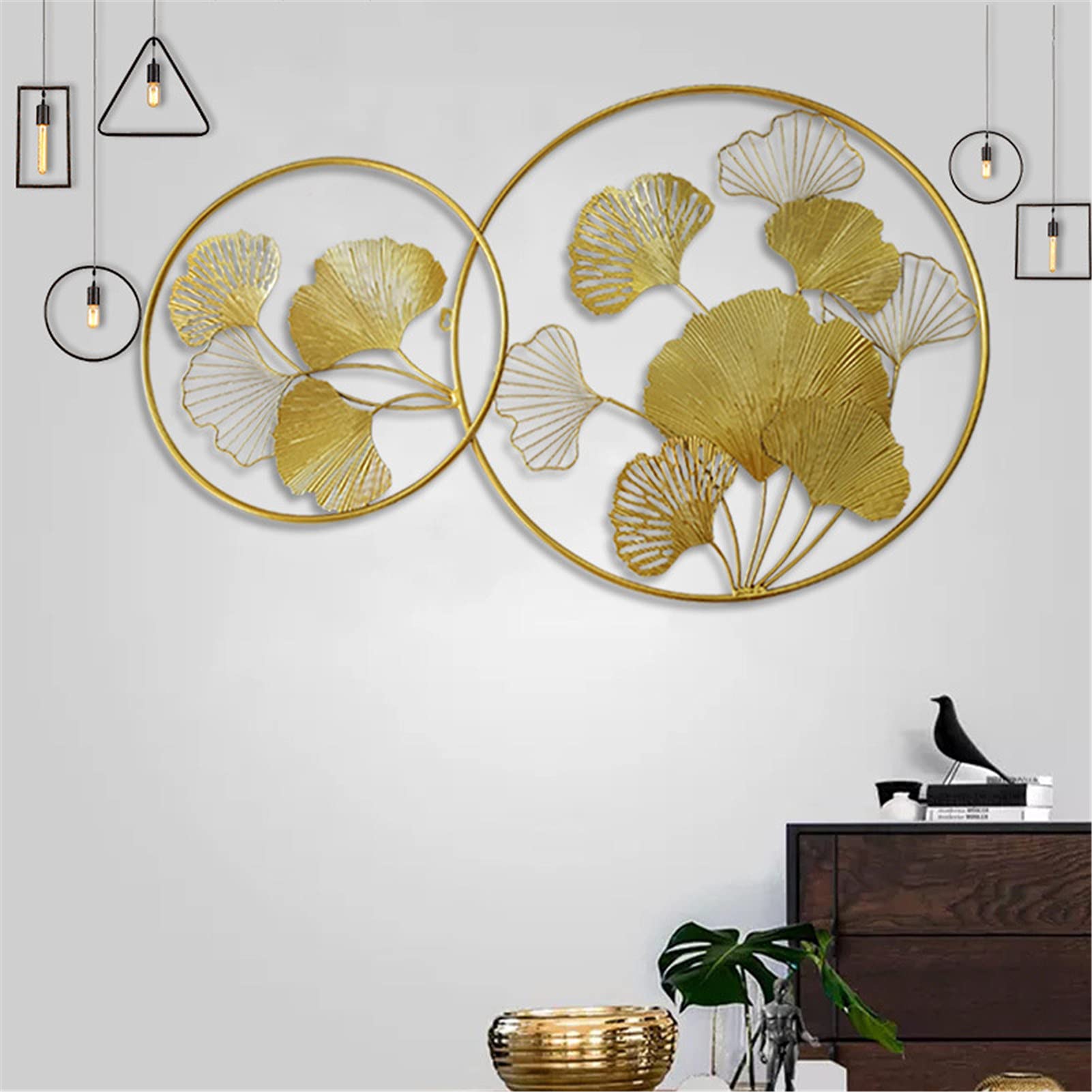 Golden Ginkgo Leaf Metal Wall Art - 62x100cm Elegant Gold Leaves Wall Decor for Living Room, Bedroom, Hotel & Cafe - Perfect for Christmas Home Decoration & Seasonal Interior Design