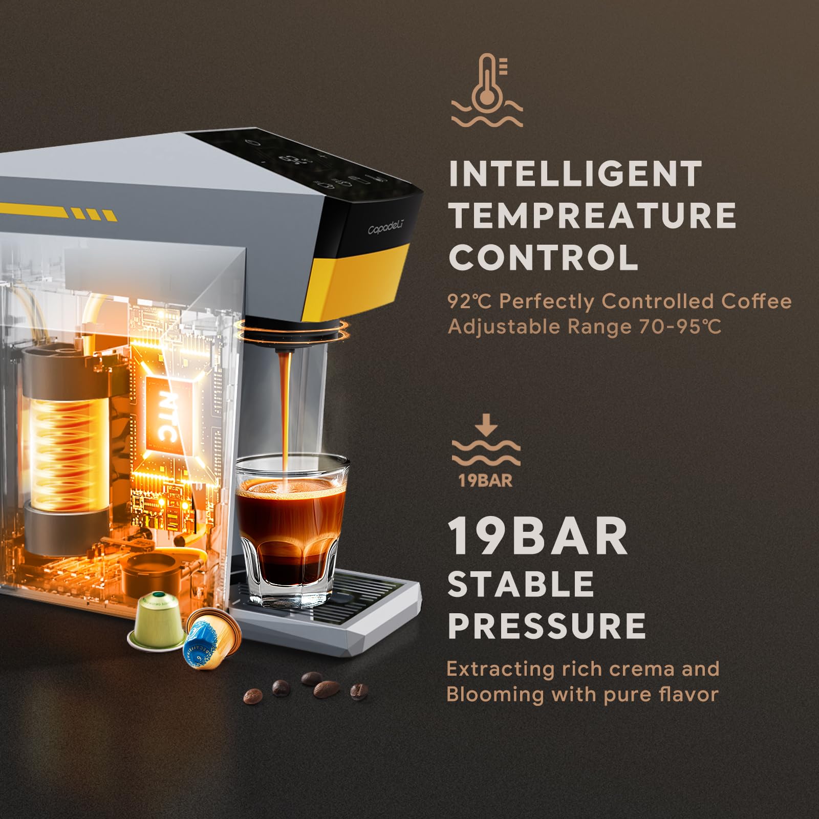 4-in-1 Single Serve Coffee Maker - Mini Espresso Machine Compatible with Nespresso Original/K-Cups/Dolce Gusto/Ground Coffee - 19 Bar Pressure for Rich Brew - Perfect for Home & Office Use (Grey) - Enjoy Cafe-Quality Coffee Anytime at Home or Work