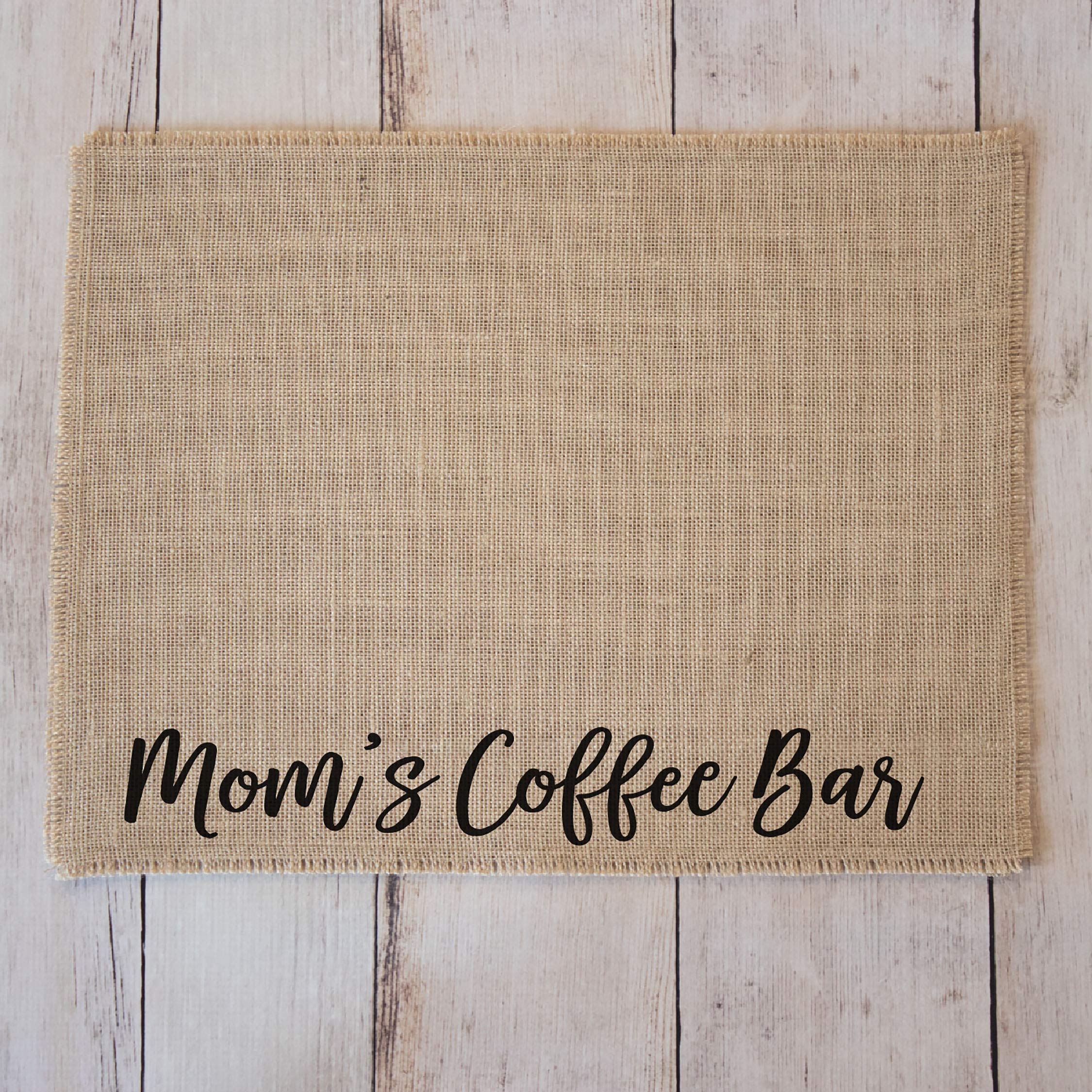 Premium Coffee Maker Mat for Drip Coffee Machines & Espresso Makers - Natural Burlap Coffee Bar Placemat with Non-Slip Backing | Perfect for Coffee Stations, Kitchen Countertops & Office Break Rooms | Made in USA (Mom's Coffee Bar)