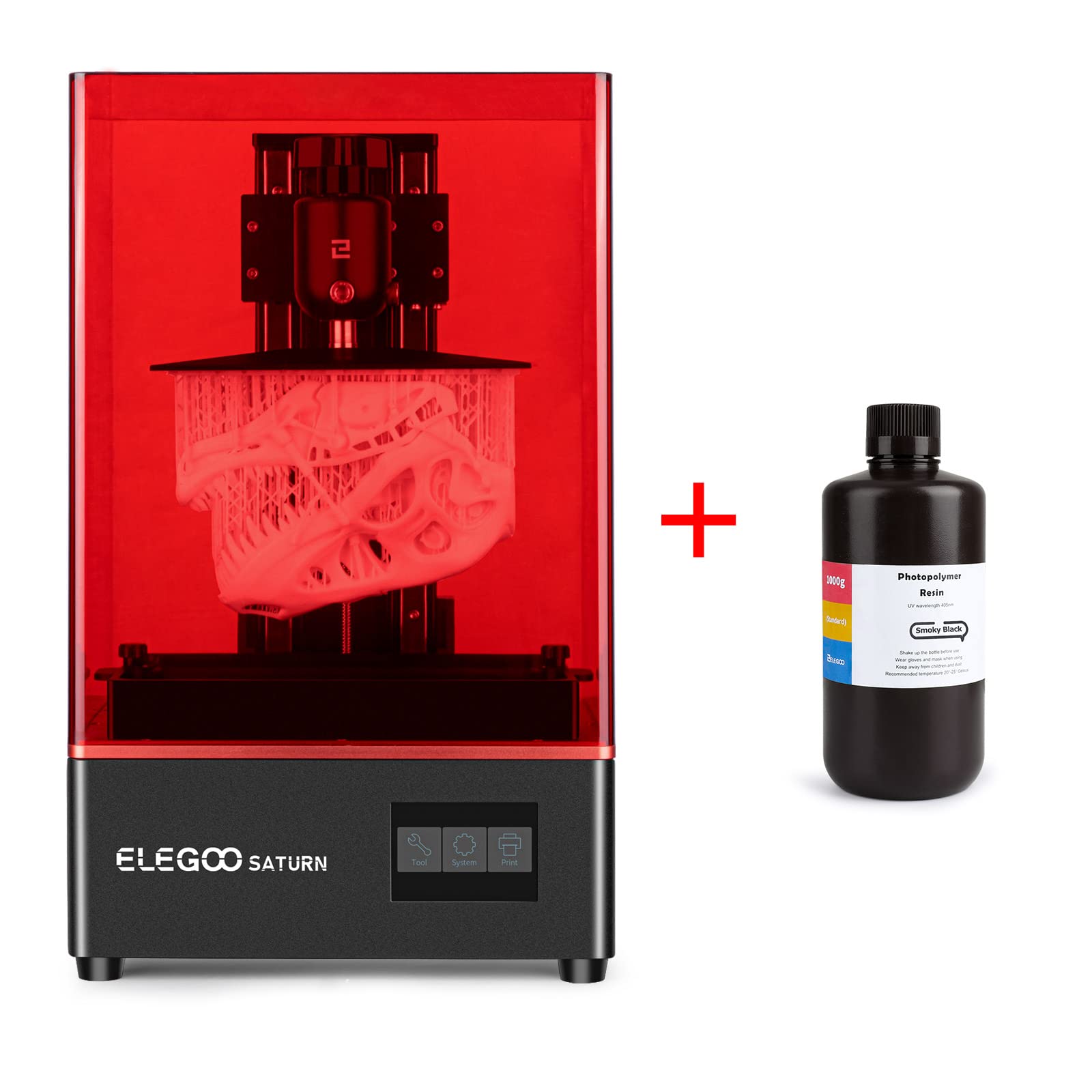 ELEGOO Saturn MSLA 3D Printer with UV Photocuring LCD Technology & ABS-Like Rapid Resin (1000g Smoky Black) - High Precision 3D Printing for Miniatures, Jewelry, and Prototyping