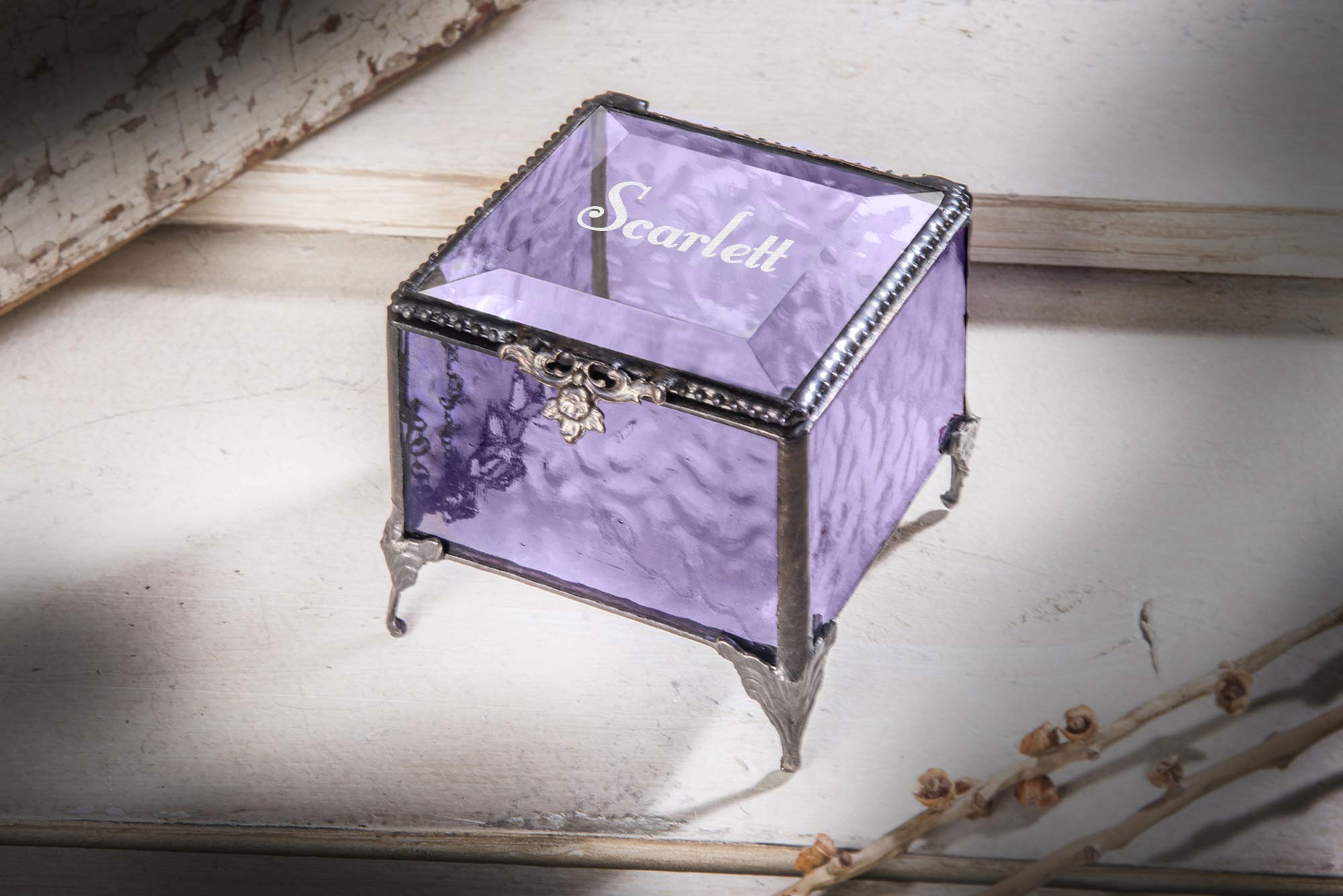 Personalized Engraved Jewelry Box with Stained Glass - Decorative Vanity Display Keepsake Gift for Women - Purple EB217-1 | Perfect for Jewelry Storage, Home Decor & Wedding Gifts