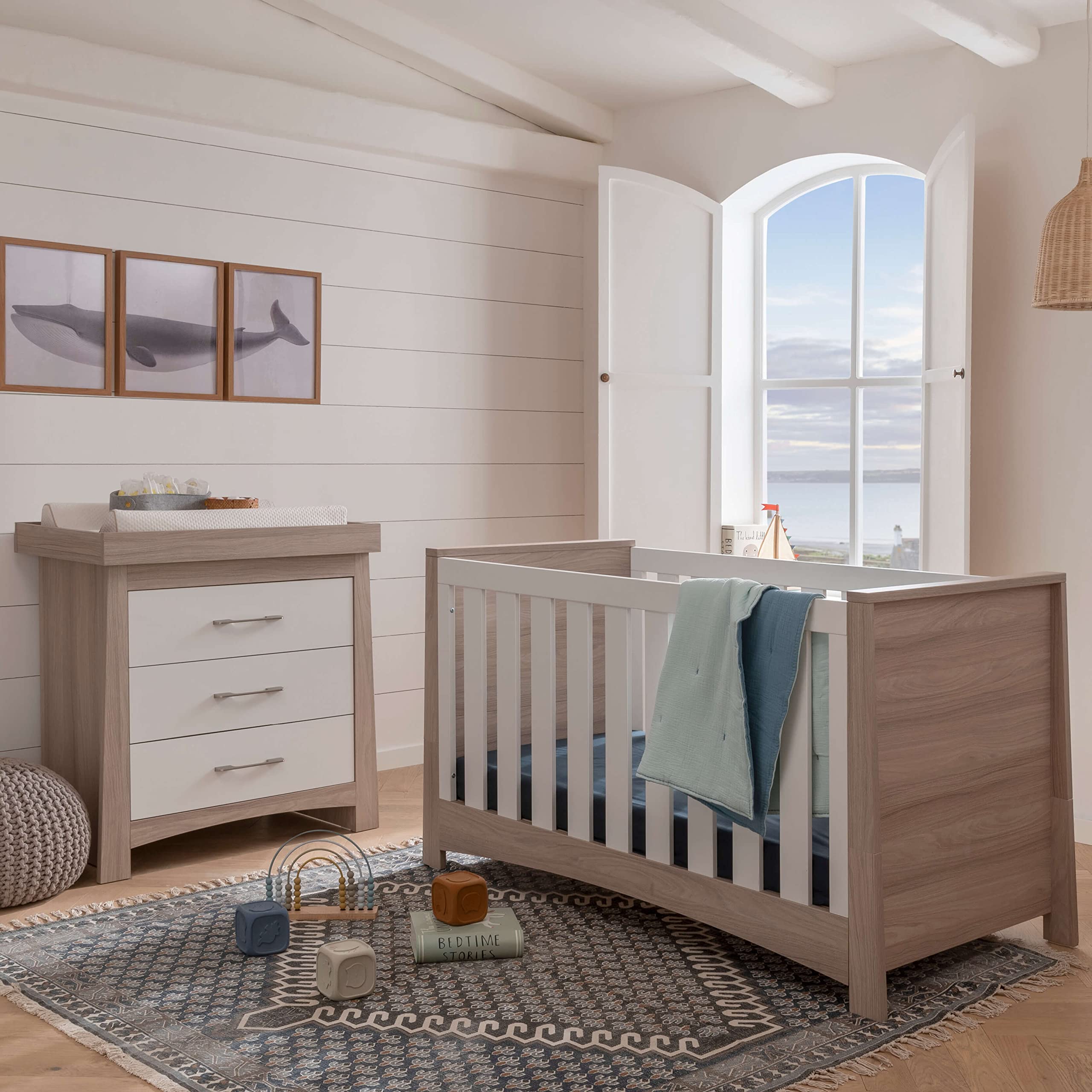 Lana Baby Dresser with Changing Table - 3 Drawer Nursery Storage for Clothes & Diapers - Modern Ash & White Changing Station with Silver Handles - Perfect for Baby Rooms & Daycare Centers