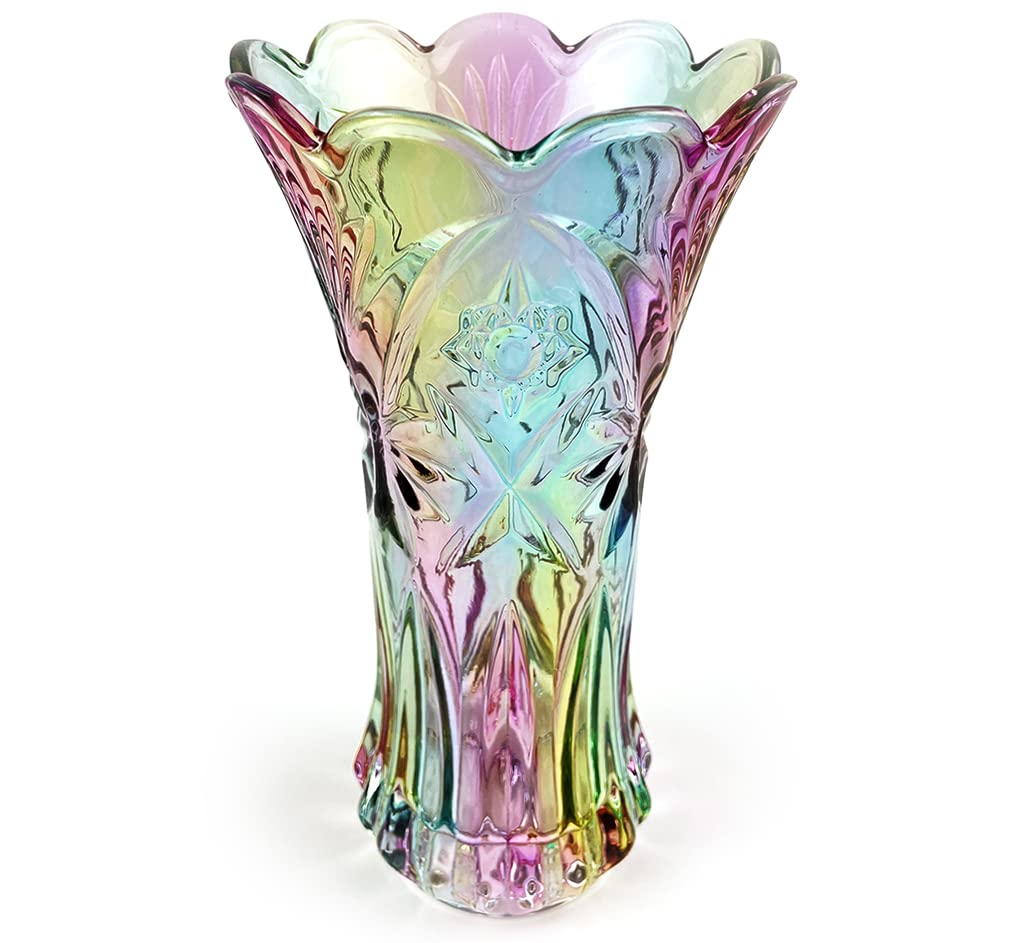 EWEIGEER Crystal Glass Vase - Colorful Flower Vase for Home Decor, Table Centerpiece, Living Room & Wedding Decoration - Elegant Design for Fresh Flowers & Interior Styling