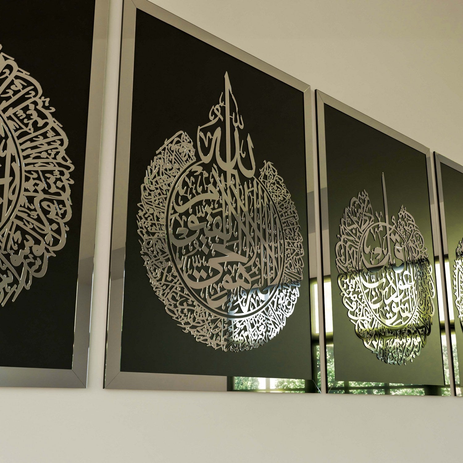 Elegant Ayatul Kursi & 4 Quls Islamic Wall Art Set - Handcrafted Wooden Home Decor for Living Room, Bedroom & Mosque - Spiritual Gift for Muslim Families