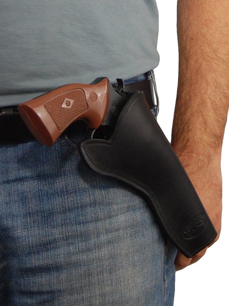 Barsony Premium Black Leather Cross-Draw Revolver Holster for 6 Inch Handguns - Perfect for Concealed Carry, Outdoor Hunting & Range Shooting