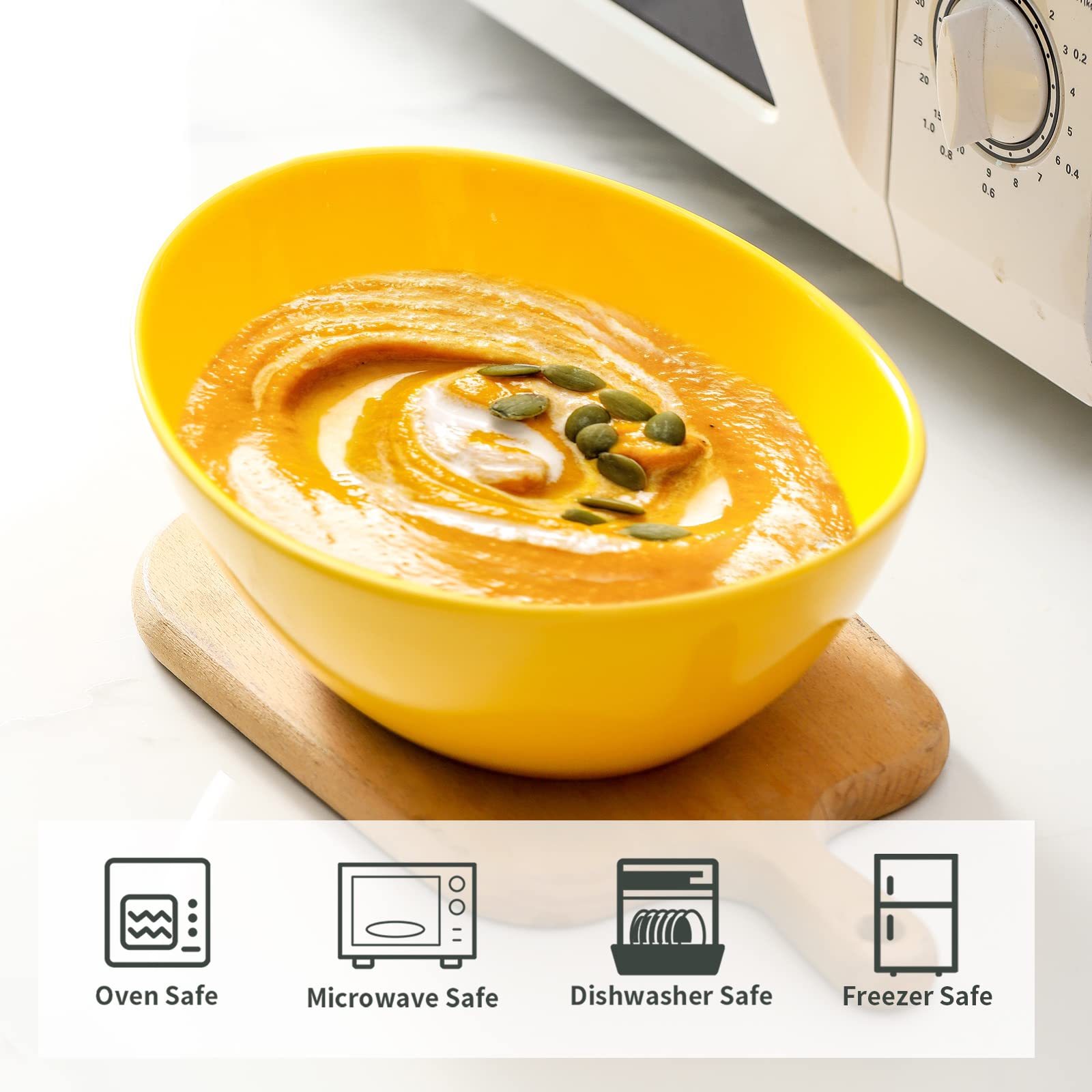 Hasense 42oz Ceramic Serving Bowls Set of 4 - Large Oval Pasta & Salad Mixing Bowls for Soup, Popcorn, Side Dishes - Durable Entertaining Dishes for Parties, Family Dinners & Kitchen Use (Yellow)