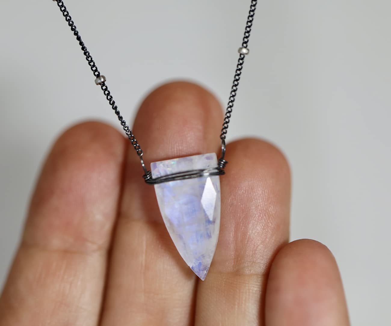 Genuine Rainbow Moonstone Triangle Arrow Pendant Necklace - Oxidized Sterling Silver Women's Jewelry - June Birthstone Gift - Elegant Necklace for Women - Perfect for Birthday, Anniversary & Everyday Wear
