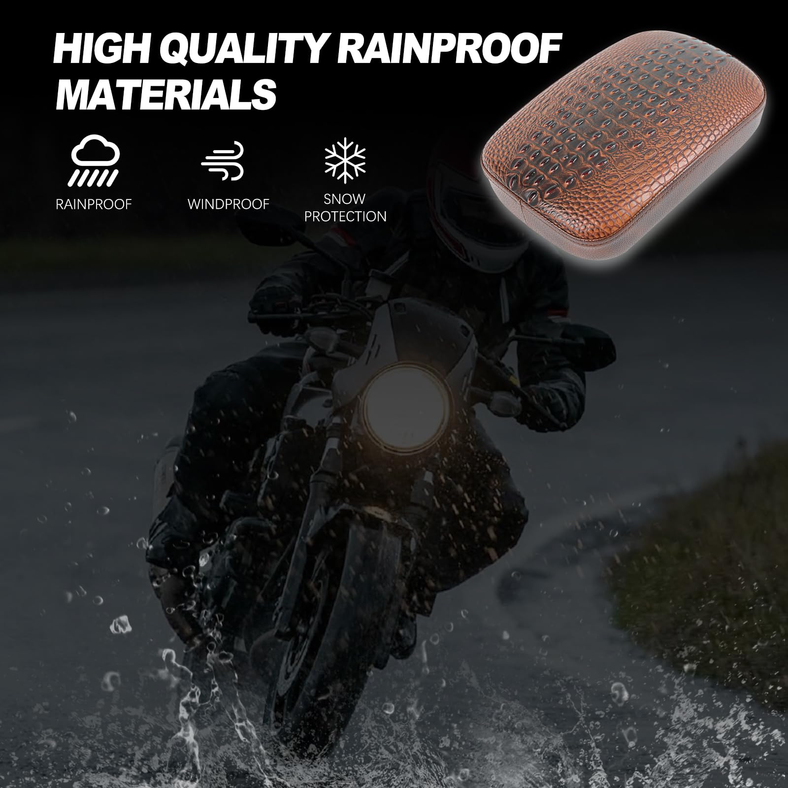 DREAMIZER Universal Motorcycle Passenger Seat Pad - Brown Crocodile Leather Pillion Cushion for Harley, Cruiser, Chopper & Custom Bikes | Comfortable Backrest for Long Rides & Road Trips