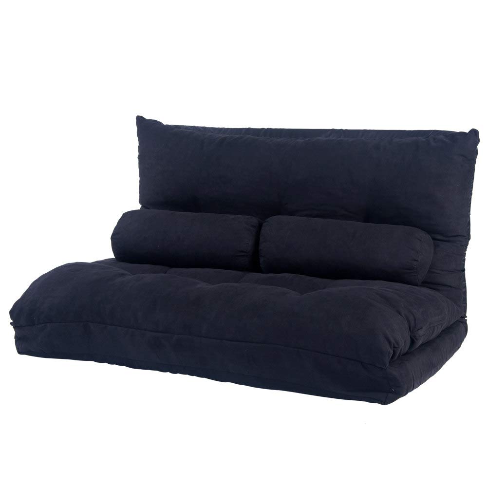 YYAO Adjustable Folding Floor Sofa Bed - Convertible Futon Sleeper Couch with 2 Pillows, Soft Upholstered Recliner Lounger for Living Room, Gaming & Small Space - Black | Perfect for Movie Nights, Guest Sleepovers & Relaxing