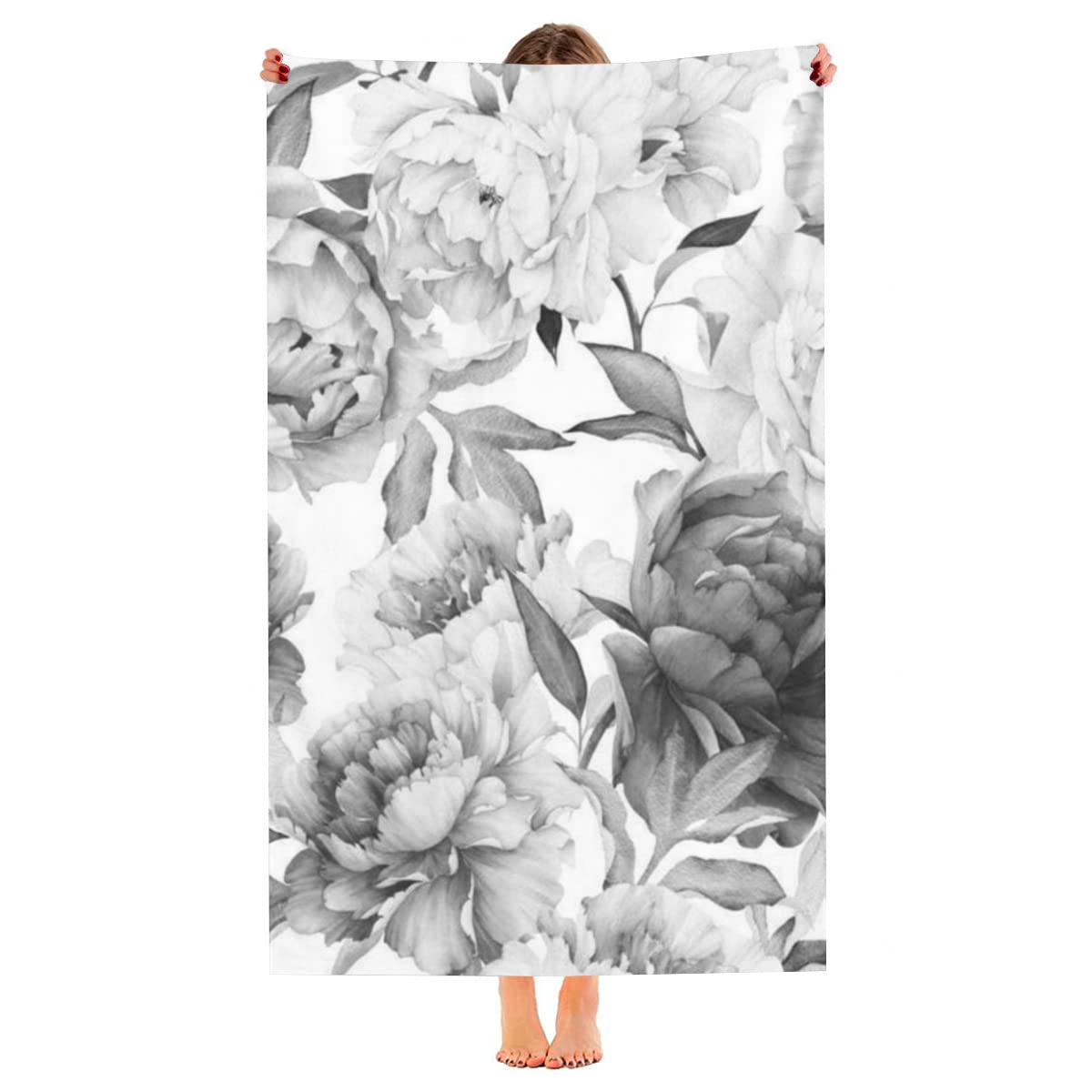 Premium Black and White Blooming Rose Microfiber Beach Towel - Quick Dry, Sand Proof & Super Absorbent - 33x52 Inch Large Travel Towel for Pool, Swimming, Beach, Camping, Yoga & Gym - Perfect for Summer Vacations and Outdoor Activities