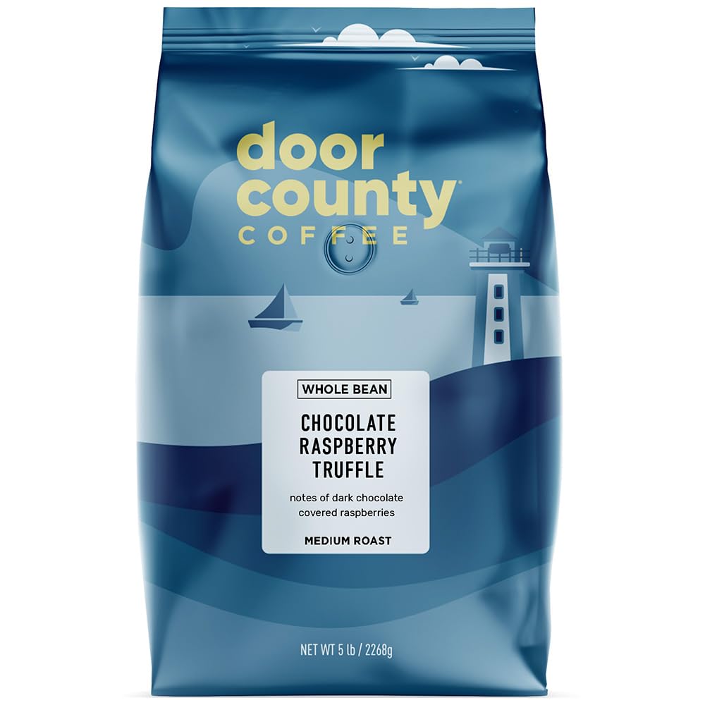 Dark Chocolate Raspberry Truffle Coffee Beans - 5lb Bag, Medium Roast Arabica for Gourmet Brewing