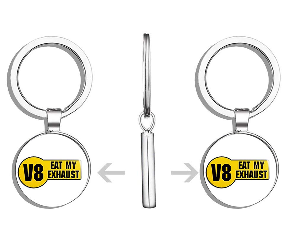 V8 Eat My Exhaust Emission Logo - Anti Green Prius Metal Keychain Ring - Perfect for Car Enthusiasts & Automotive Gifts