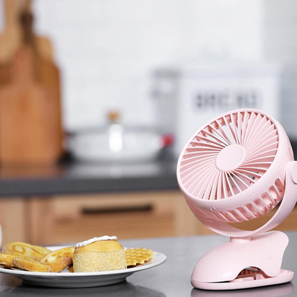 Rechargeable USB Desk Fan with Adjustable Speed - Portable Clip-on Silent Fan for Home Office, Bedroom, Car, Camping & Gym - Pink Mini Desktop Fan (15x5.6x19cm) | Perfect for Work, Travel & Outdoor Activities