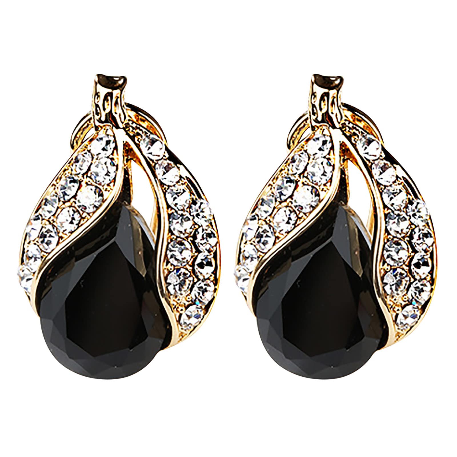 Sparkling Crystal Diamond Stud Earrings for Women - 14K Gold Plated Vintage Retro Glitter Earrings for Party, Wedding & Evening Dresses (Black, One Size) | Perfect Gift for Her, Anniversary & Special Occasions