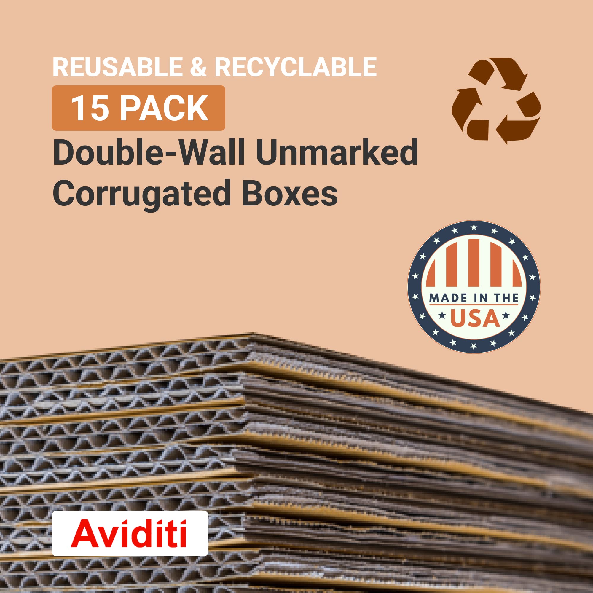 AVIDITI 18x18x8 Inches Corrugated Cardboard Shipping Boxes - 15 Pack for Moving, Packing & Storage | Durable Moving Boxes for Home, Office & Warehouse Use