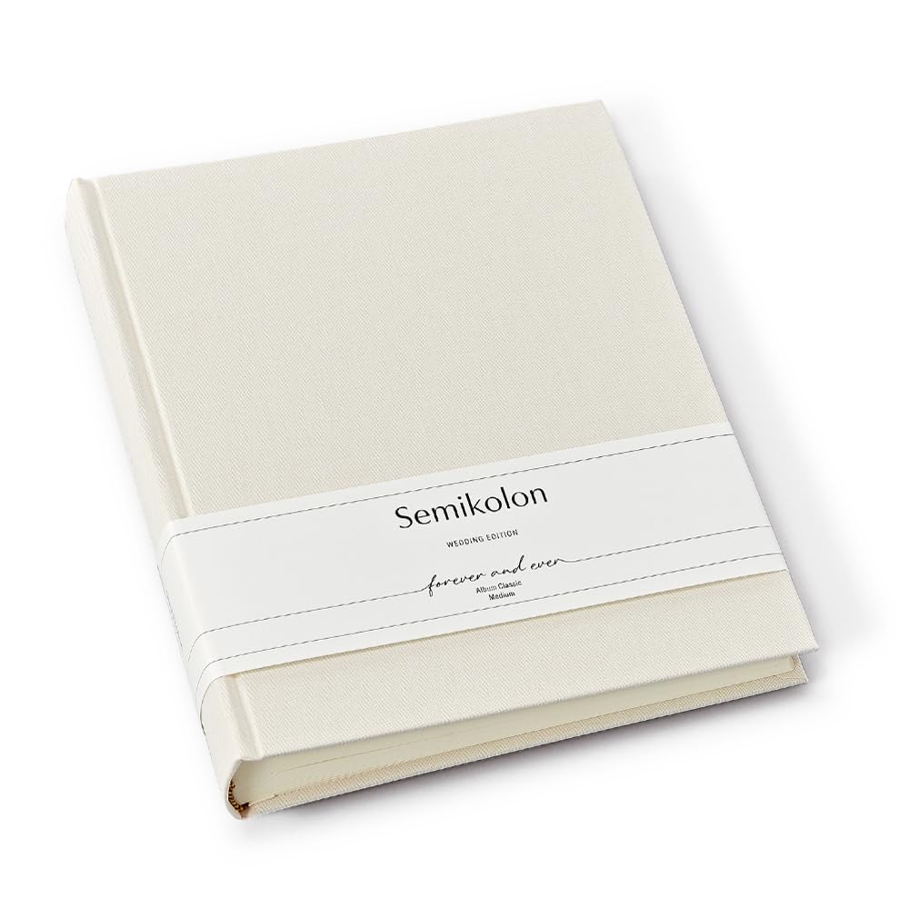 Semikolon Classic Medium Chamois Wedding Photo Album - 80 Sheets Cream White Pages, 21.6 x 25.5 cm - Elegant Wedding Guest Book, Anniversary Memory Book, Bridal Shower Gift for Couples - Perfect for Preserving Wedding Photos, Baby Photos & Family Memories
