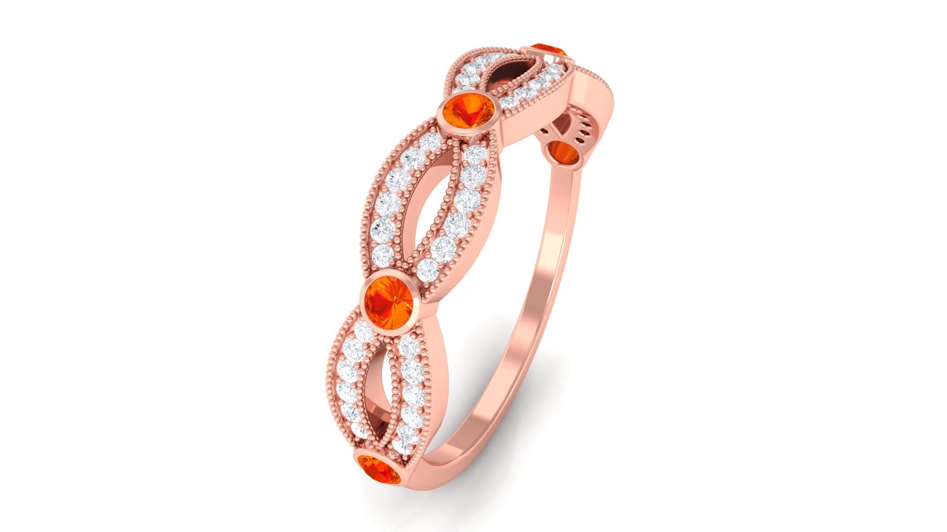 0.50 CT Orange Sapphire & Diamond Ring - 14K Solid Gold Bezel Set Semi Eternity Band with Criss Cross Design | Perfect for Anniversary Gifts, Engagement Rings & Special Occasions