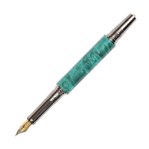 Lanier Art Deco Fountain Pen - Black Titanium & 22kt Gold Luxury Writing Instrument with Turquoise Box Elder Wood - Perfect for Calligraphy, Business Gifts & Collectors