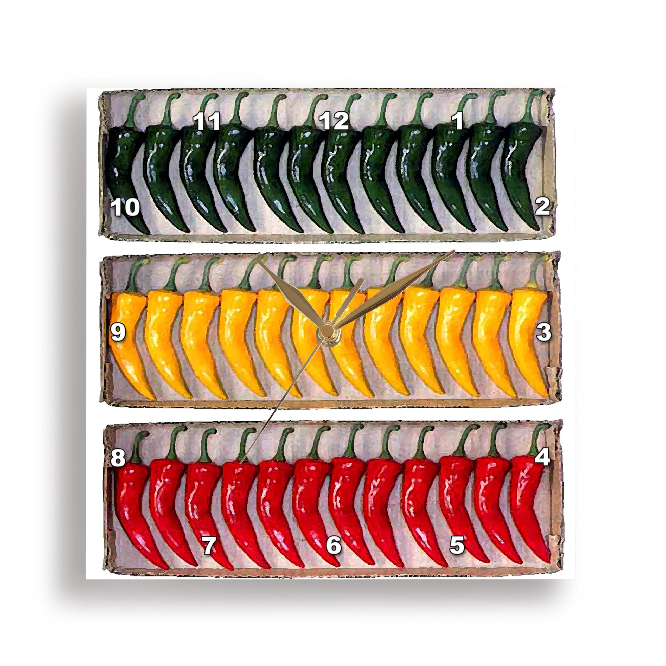3DRose 10x10 Inch Chili Pepper Wall Clock - Unique Kitchen Decor for Home, Office, or Restaurant - Perfect Spicy Theme Gift for Cooking Enthusiasts