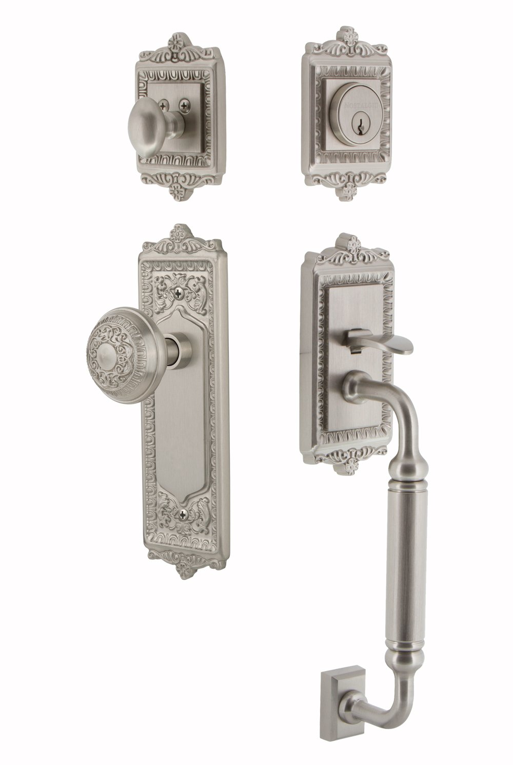 Nostalgic Warehouse 727749 Egg and Dart C Grip Entry Door Handle Set & Knob, 2.75