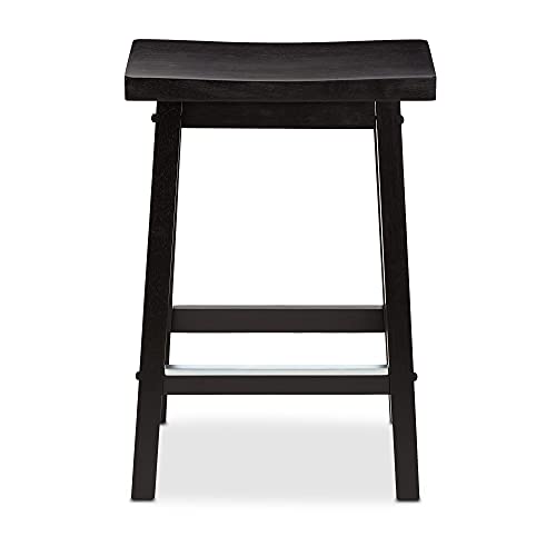 Amazon Basics 24 Inch Solid Wood Kitchen Counter Height Stool Set of 2 - Black Bar Stools for Kitchen Island, Breakfast Nook & Dining Room