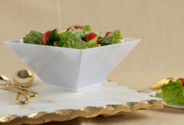 Premium White Square Medium Salad Bowls - 2 Pack Set | Durable Porcelain Dinnerware for Salads, Pasta, Snacks & Entertaining | Perfect for Home, Restaurants & Parties