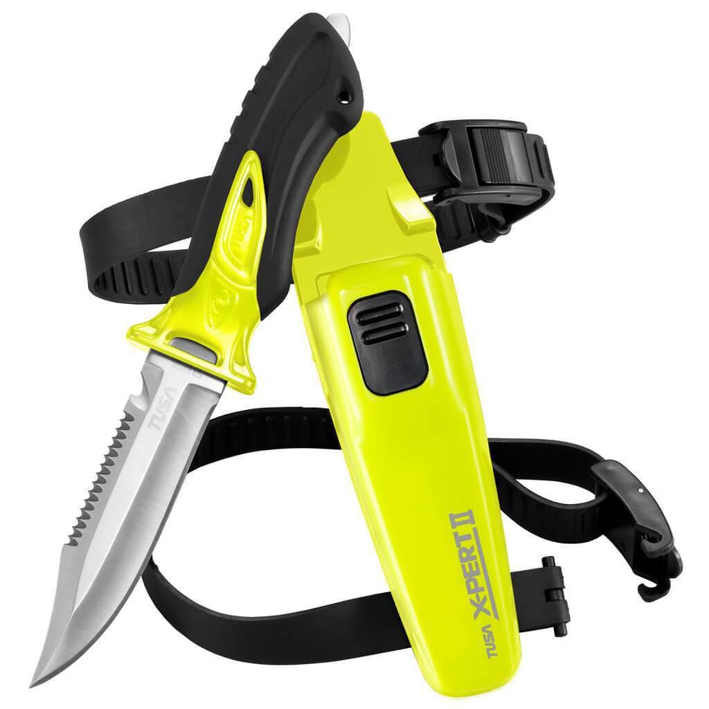 Tusa X-Pert II Dive Knife - Professional Stainless Steel Scuba Diving Knife for Underwater Safety & Rescue - Perfect for Spearfishing, Snorkeling & Marine Activities