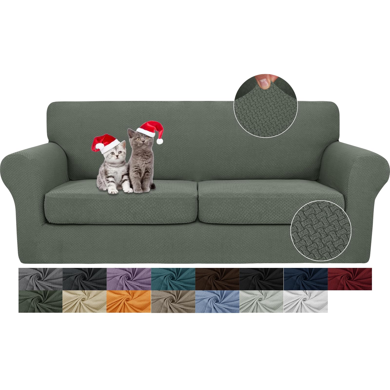 JIVINER 3-Piece Stretch Sofa Slipcover Set for 2-Cushion Loveseat - Includes 2 Extra Large Seat Covers, Thick Fitted Couch Cover in Army Green - Perfect for Living Room, Apartment & Home Decor Protection