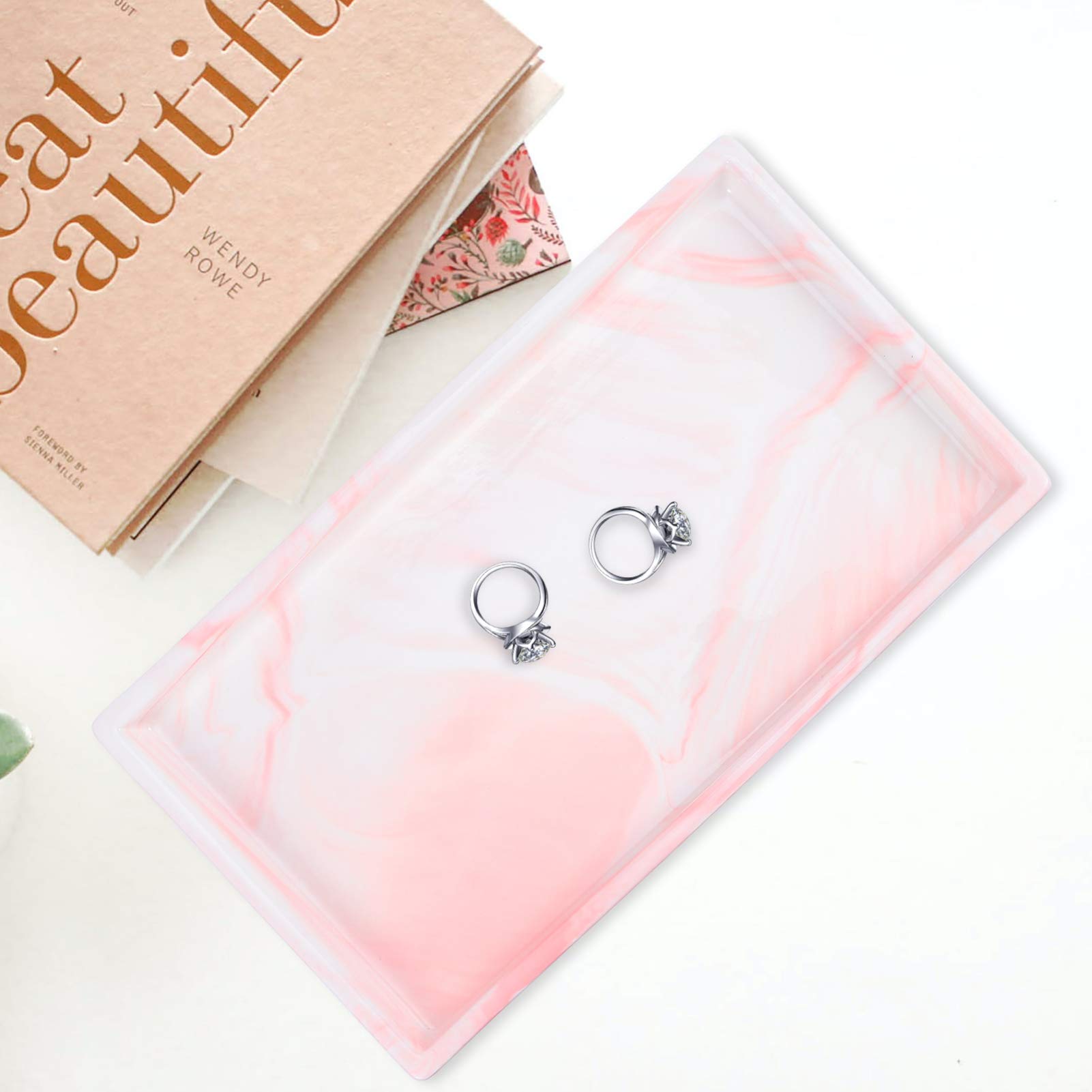 Elegant Marble Ceramic Jewelry Dish - Round Ring & Trinket Tray for Bathroom Vanity, Spa Decor, Hand Towel Holder & Decorative Storage Plate - Perfect for Home Organization & Gift Giving