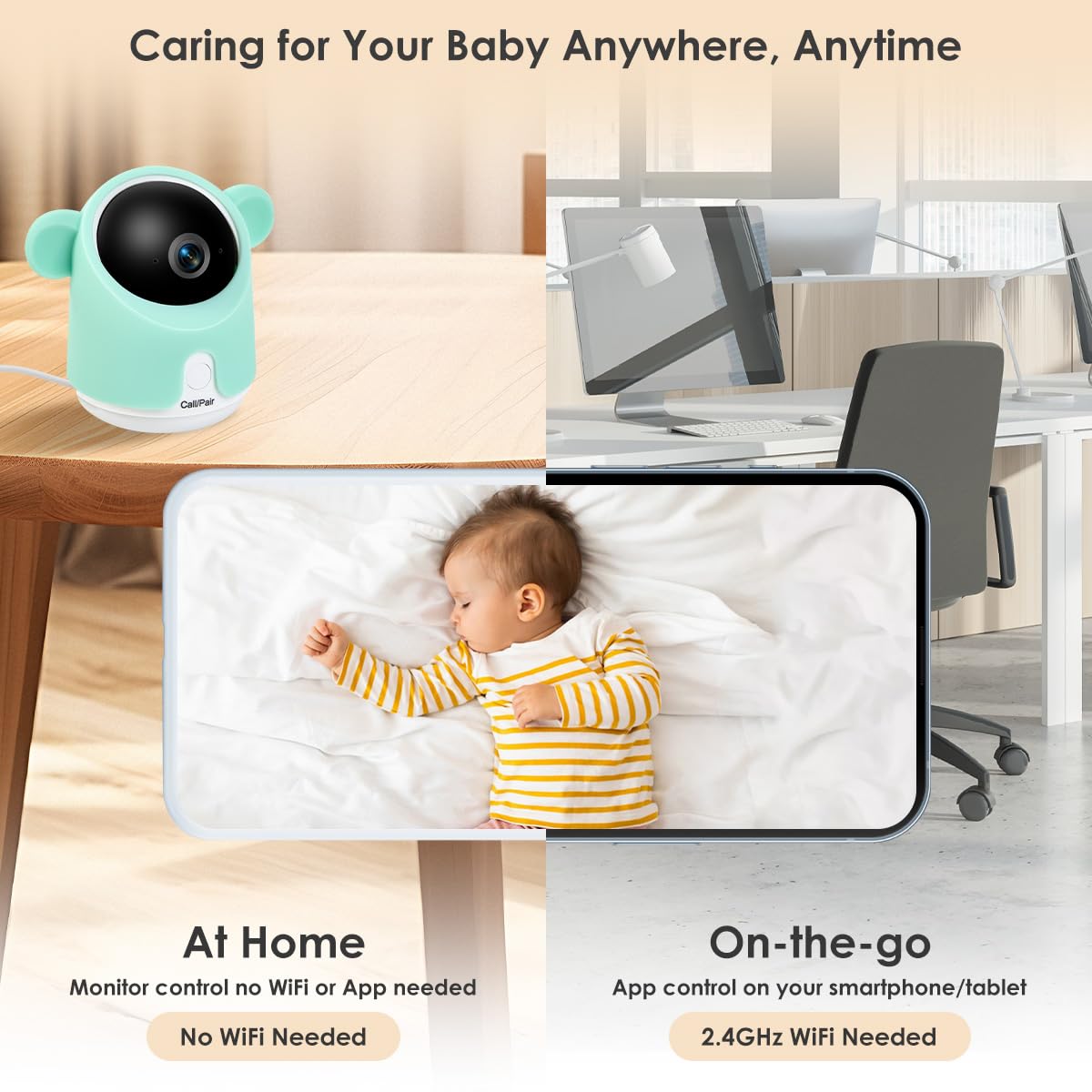 **1080P WiFi Baby Monitor with Camera & Audio - Smartphone App Control, Night Vision, 4.3” Screen, 2-Way Talk, Temperature & Humidity Sensor, Lullabies, Motion & Cry Detection for iOS/Android - Perfect for Nursery, Travel & Home Security**