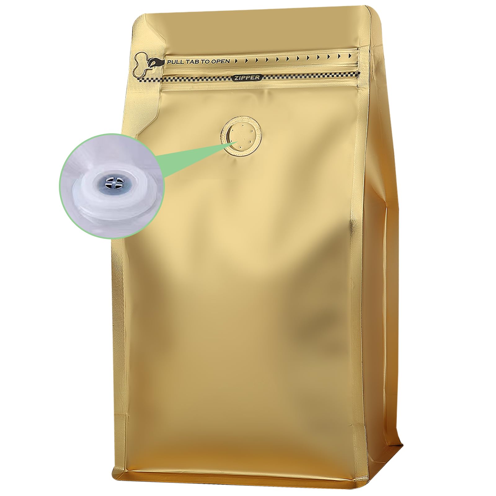 Premium Stand-Up Coffee Bags with One-Way Valve - High Barrier Aluminum Foil Flat Bottom Storage Bags for Fresh Coffee Beans (12oz/50pcs, Gold) | Reusable Heat Sealable Side Zipper Pouches - Perfect for Home Roasting, Coffee Shop Storage & Wholesale Bean Packaging