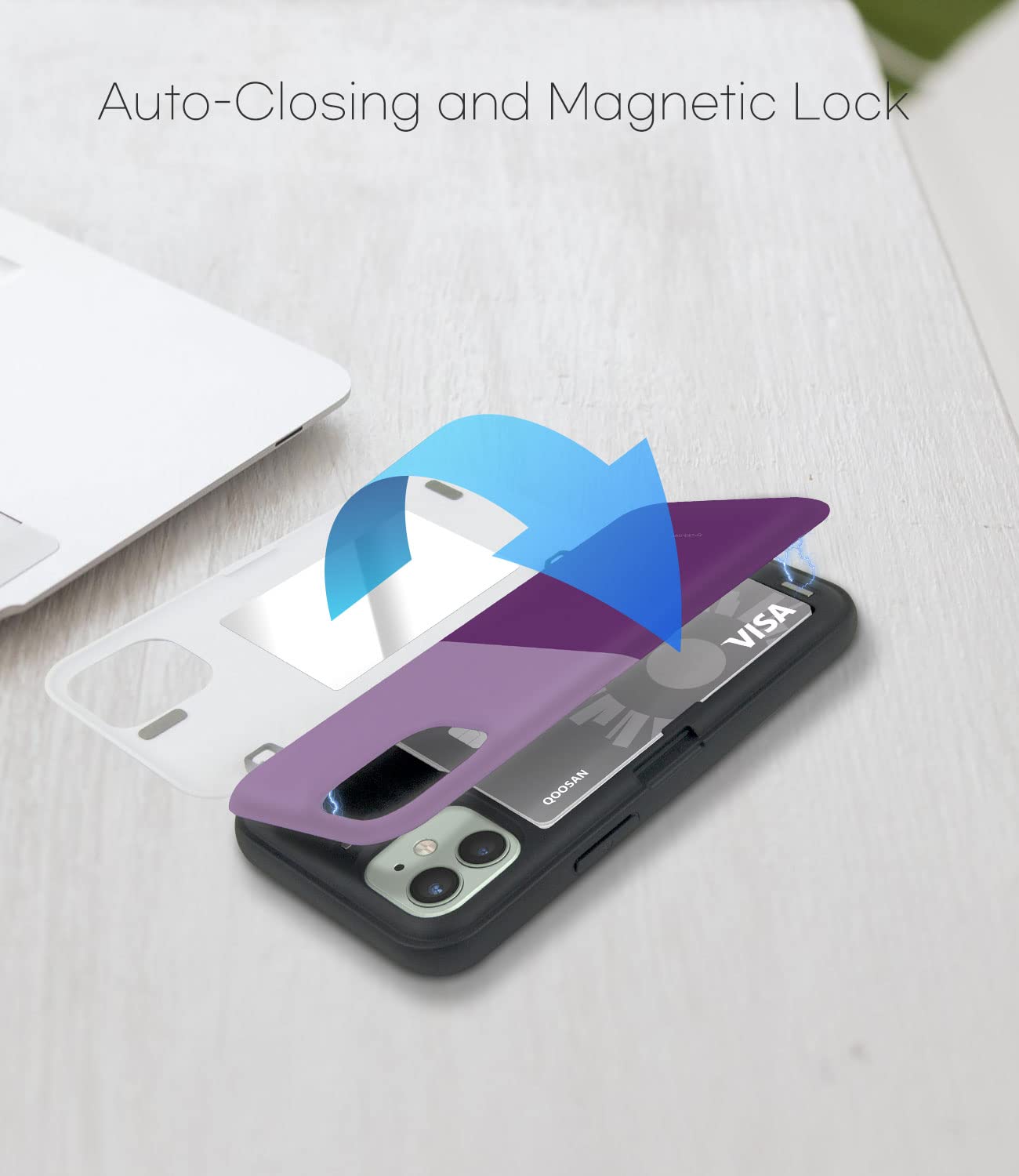 Qoosan Slim Protective iPhone 12 Mini Case with Built-in Card Holder & Mirror - Wallet Phone Cover for iPhone 12 Mini 5.4 Inch (Purple) - Perfect for Everyday Use, Travel & Hands-Free Convenience