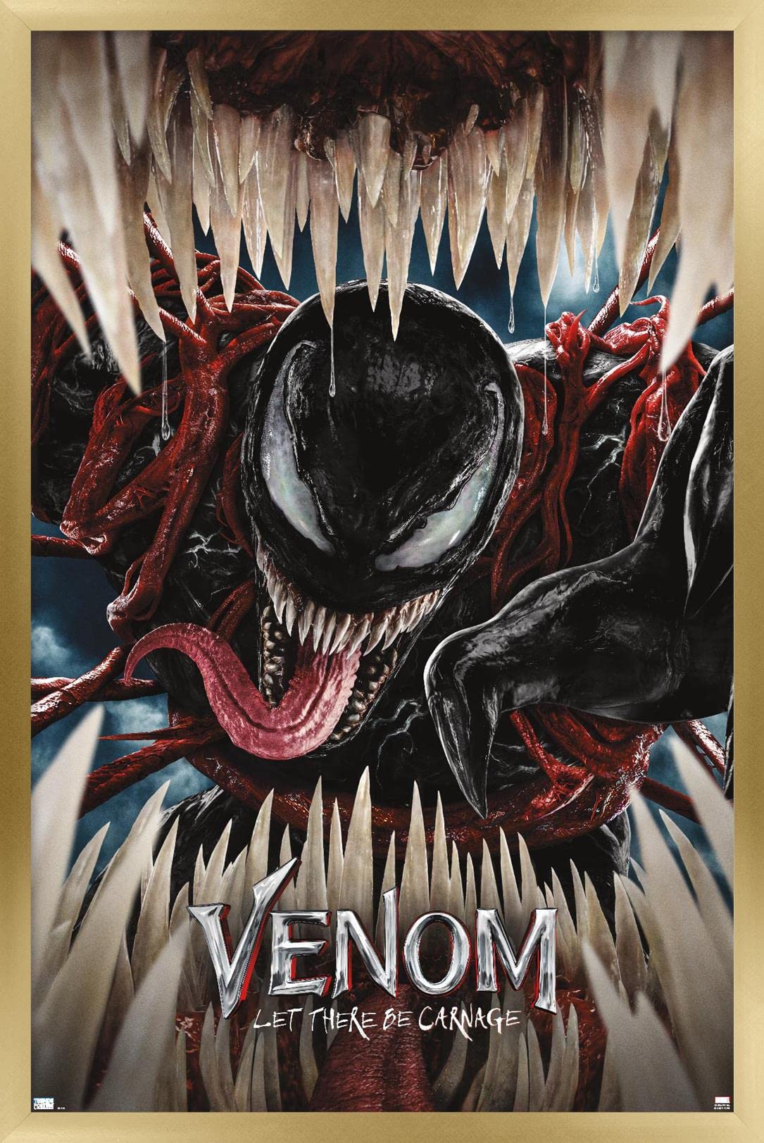Marvel Venom: Let There Be Carnage Teeth Wall Poster - 14.725 x 22.375 Inches Gold Framed Movie Poster for Home Theater, Game Room & Office Decor
