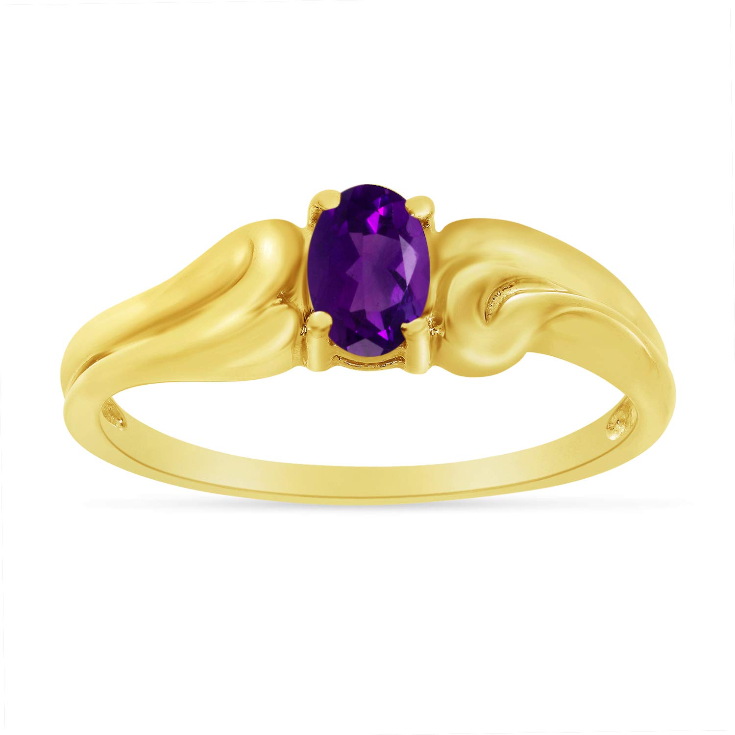 10K Yellow Gold Genuine Birthstone Solitaire Oval Gemstone & Diamond Engagement Ring for Women | Wedding, Anniversary, Promise, Proposal Jewelry Gift